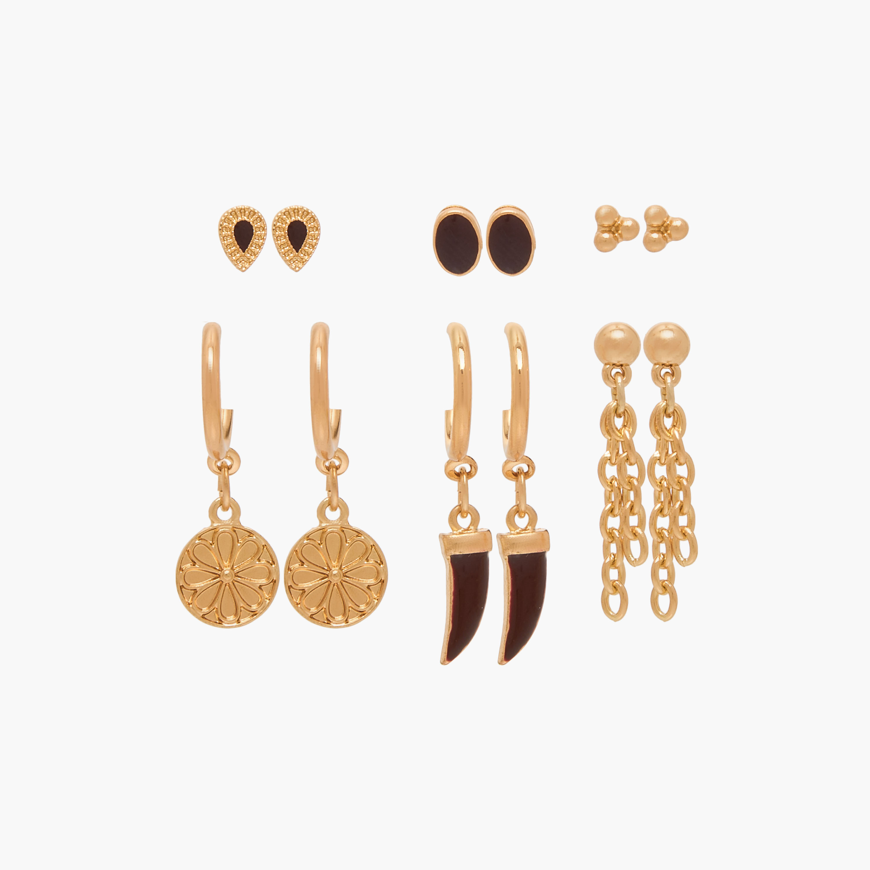 Set of 6 - Assorted Metallic Earrings with Pushback Closure-women-watchesandjewellery-jewellery-earrings-image-1