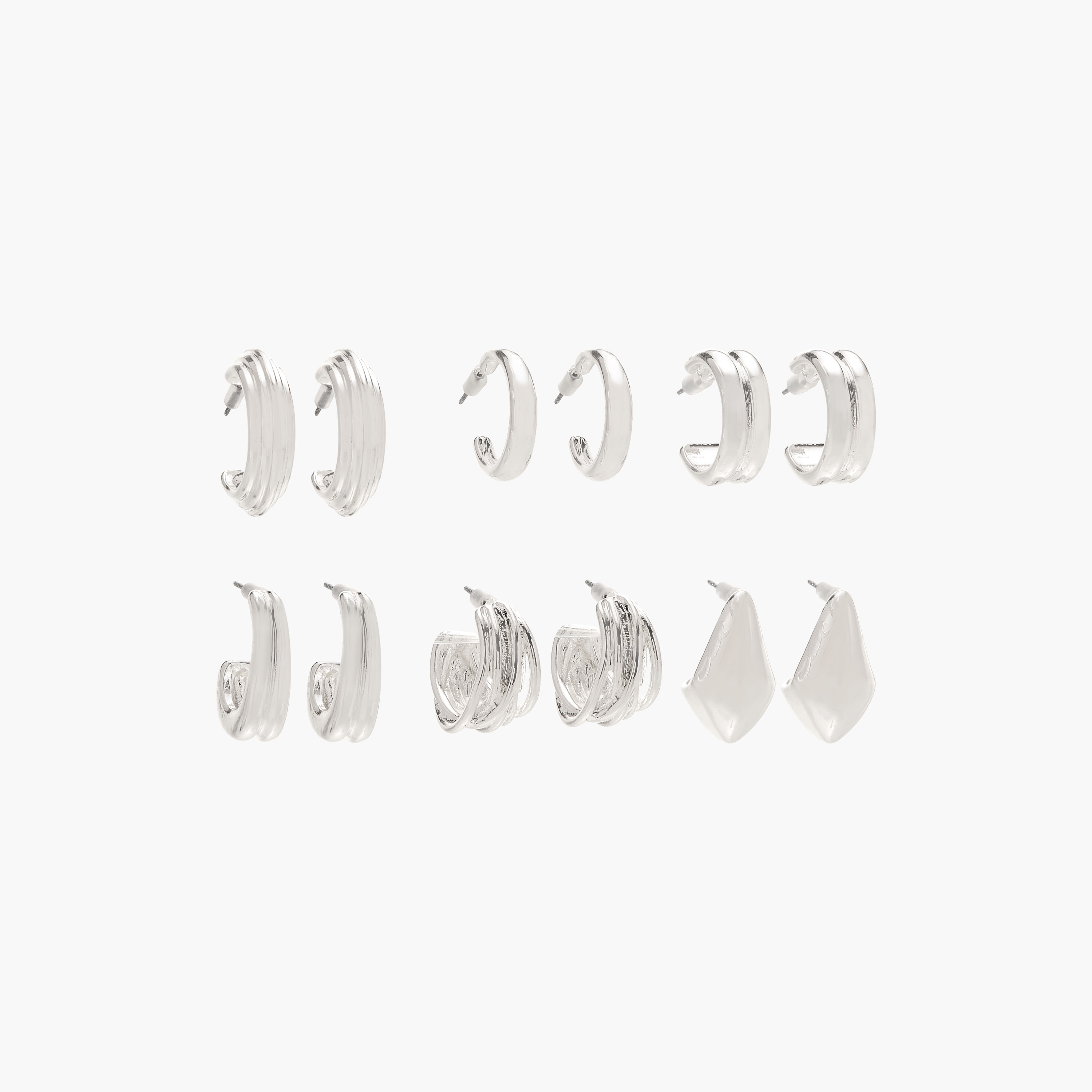 Set of 6 - Assorted Metallic Huggie Earrings with Pushback Closure-women-watchesandjewellery-jewellery-earrings-image-1