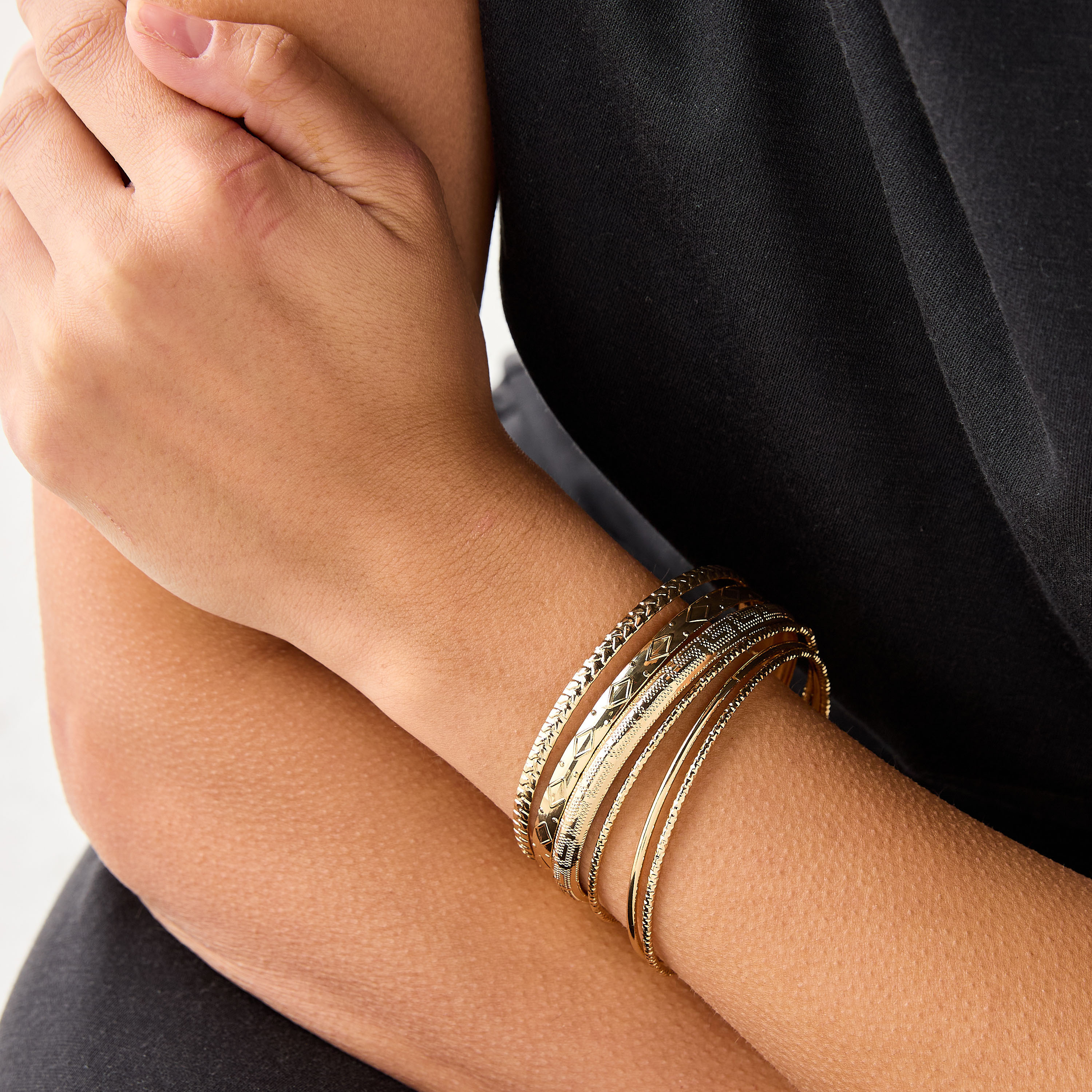 Set of 9 - Textured Metal Bangles-women-watchesandjewellery-jewellery-banglesandbracelets-image-2