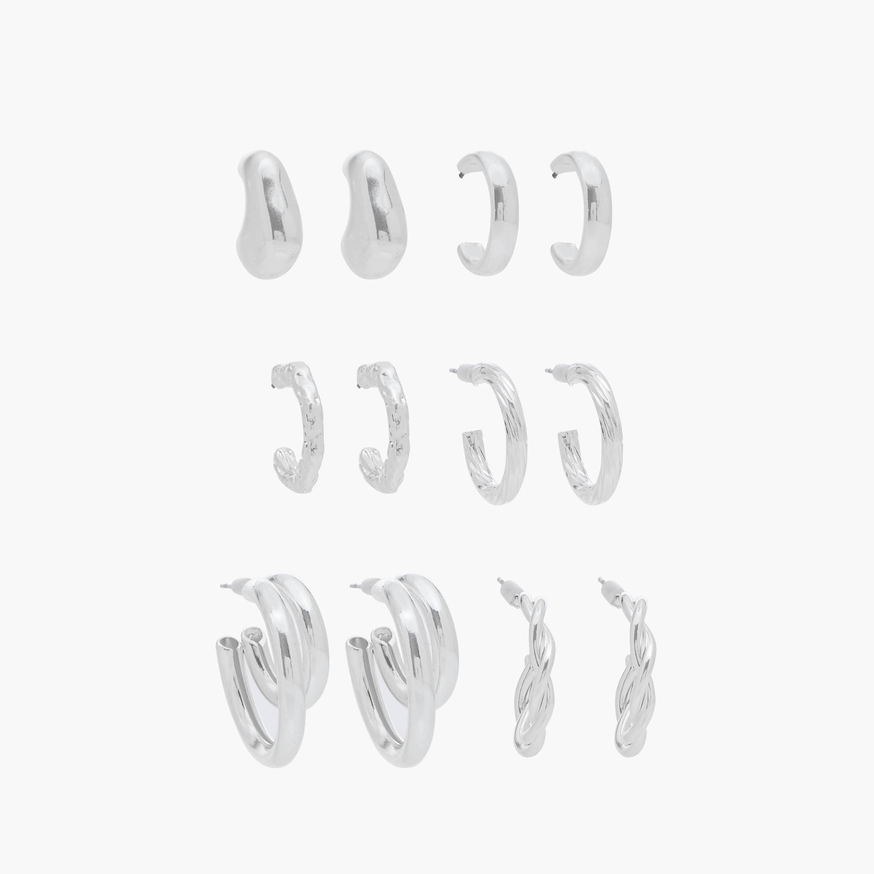 Set of 6 - Gloo Metallic Hoop Earring with Pushback Closure-women-watchesandjewellery-jewellery-earrings-image-1