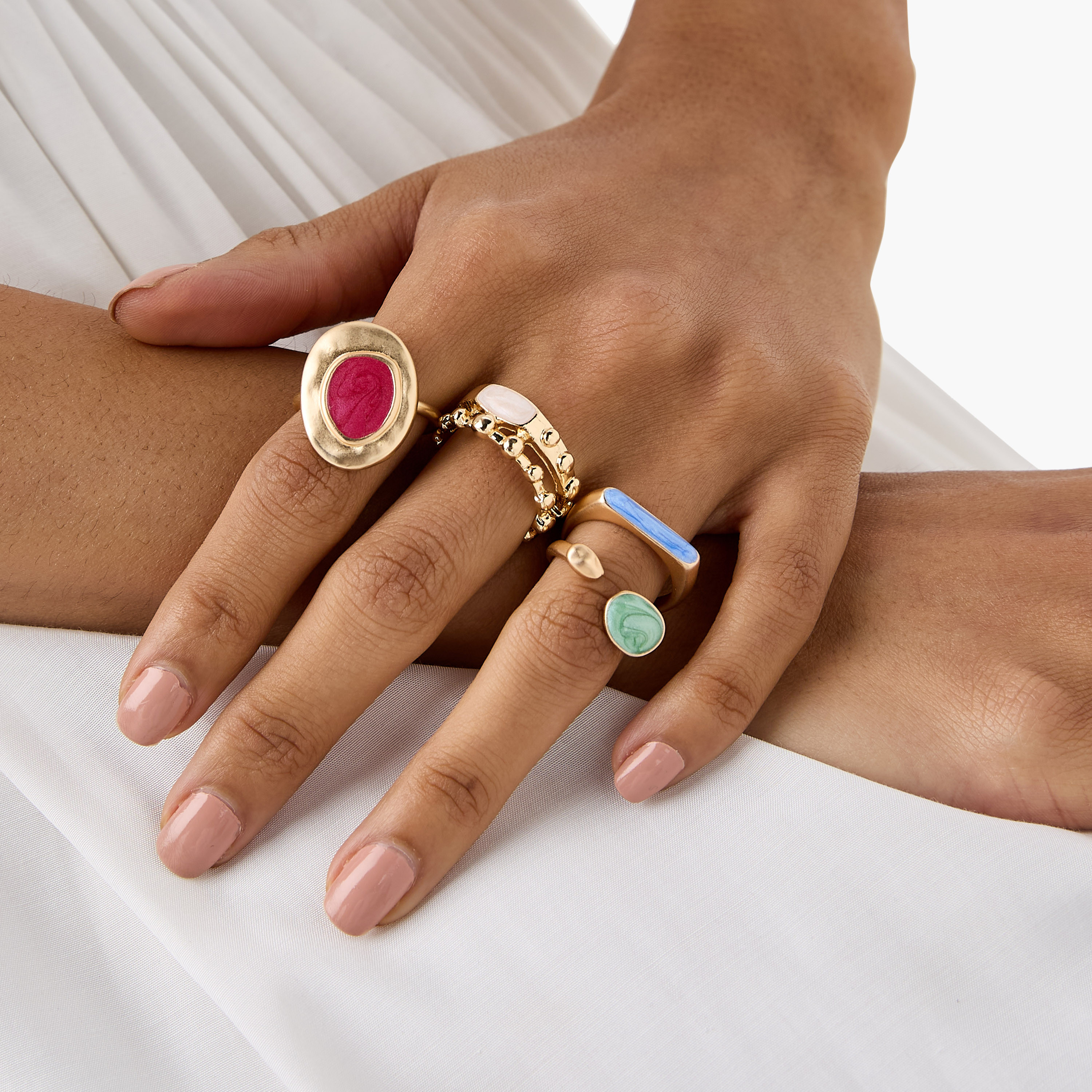 خواتم مطلية بالمينا - طقم 4 قطع-women-watchesandjewellery-jewellery-rings-image-2