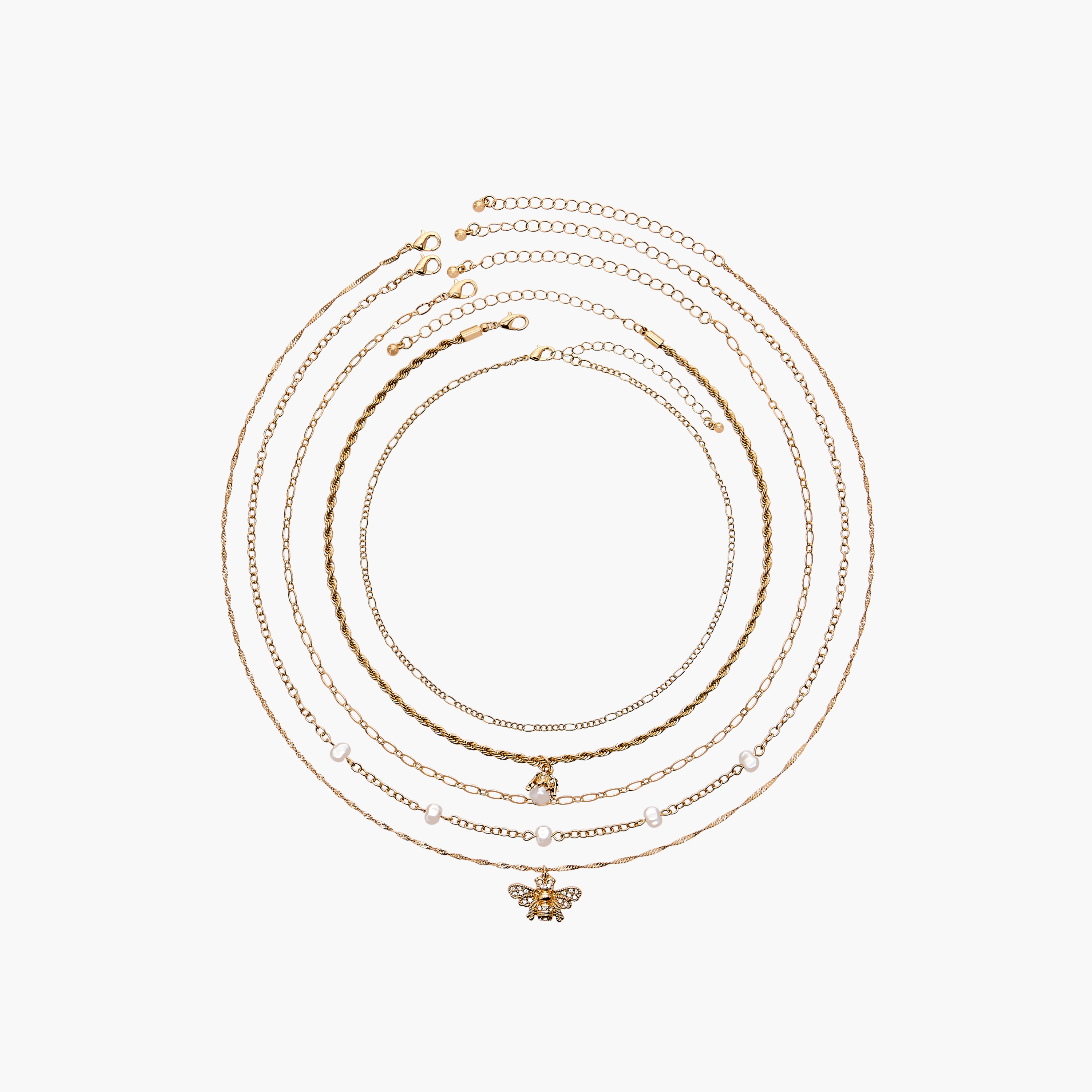 Set of 5 - Assorted Metallic Necklaces with Lobster Clasp-women-watchesandjewellery-jewellery-necklacesandpendants-image-1