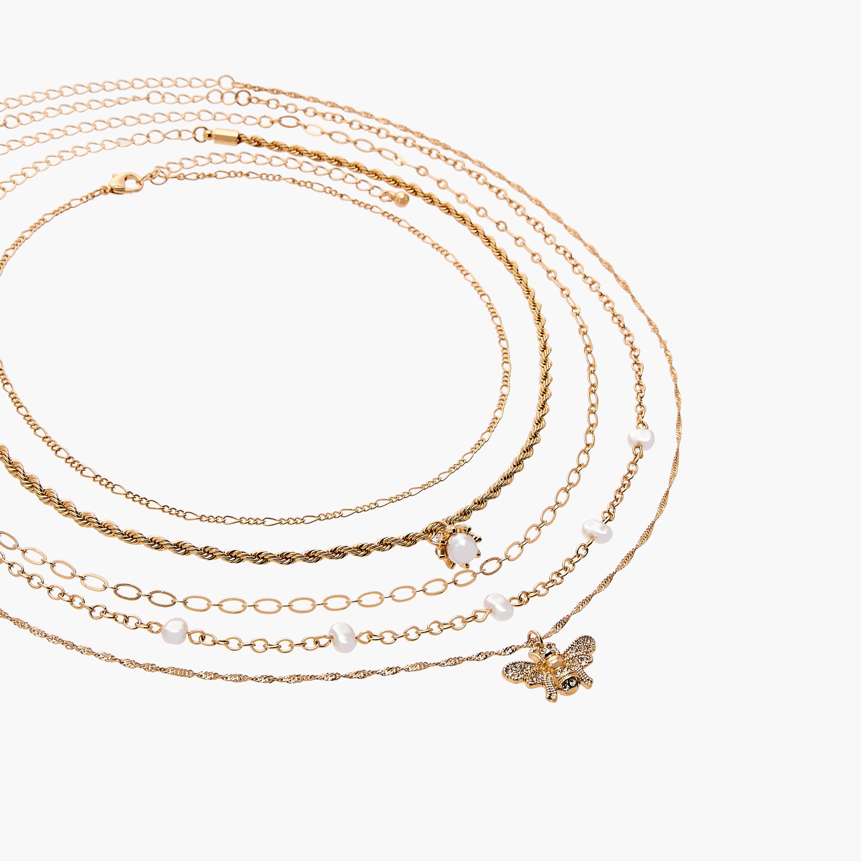 Set of 5 - Assorted Metallic Necklaces with Lobster Clasp-women-watchesandjewellery-jewellery-necklacesandpendants-image-8
