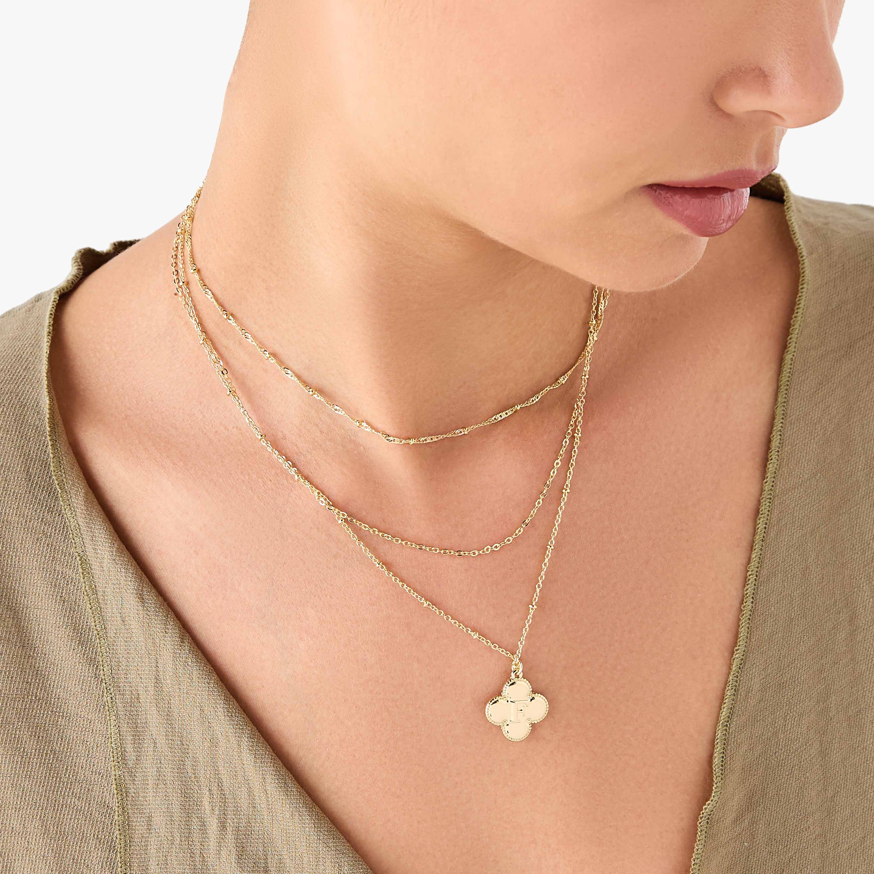 Layered Initial F Pendant Necklace with Lobster Clasp Closure-women-watchesandjewellery-jewellery-necklacesandpendants-image-2