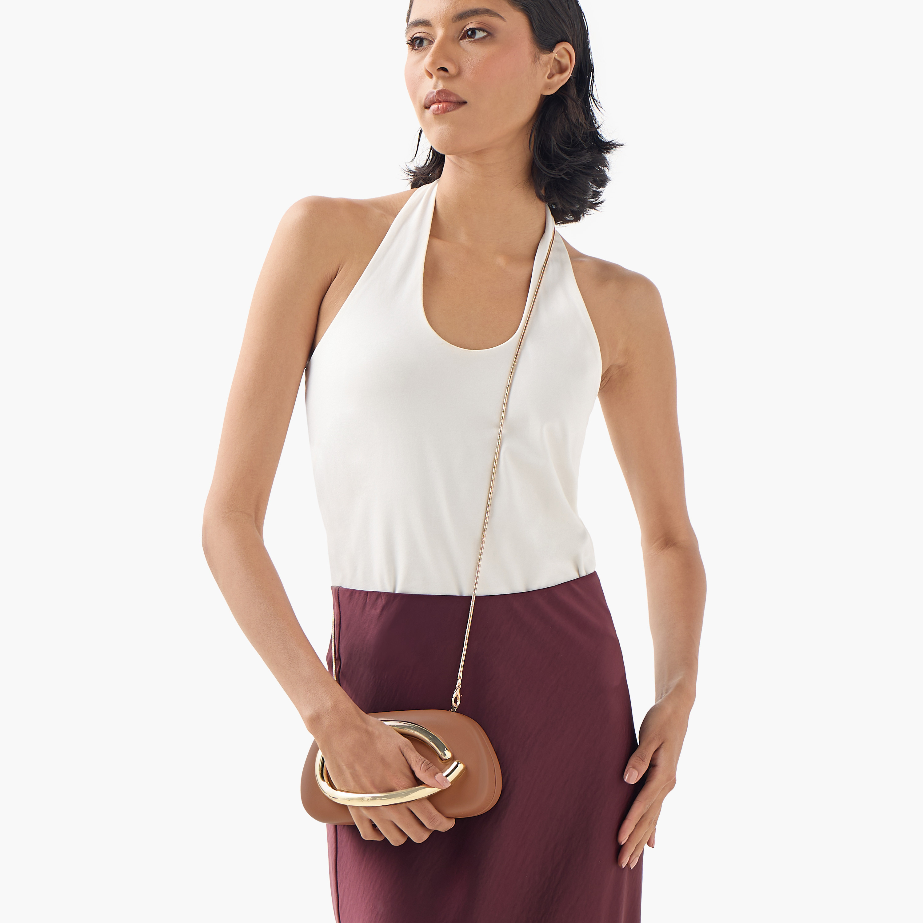 Metal Trim Clutch Bag with Chain Strap-women-bagsandwallets-handbags-image-8