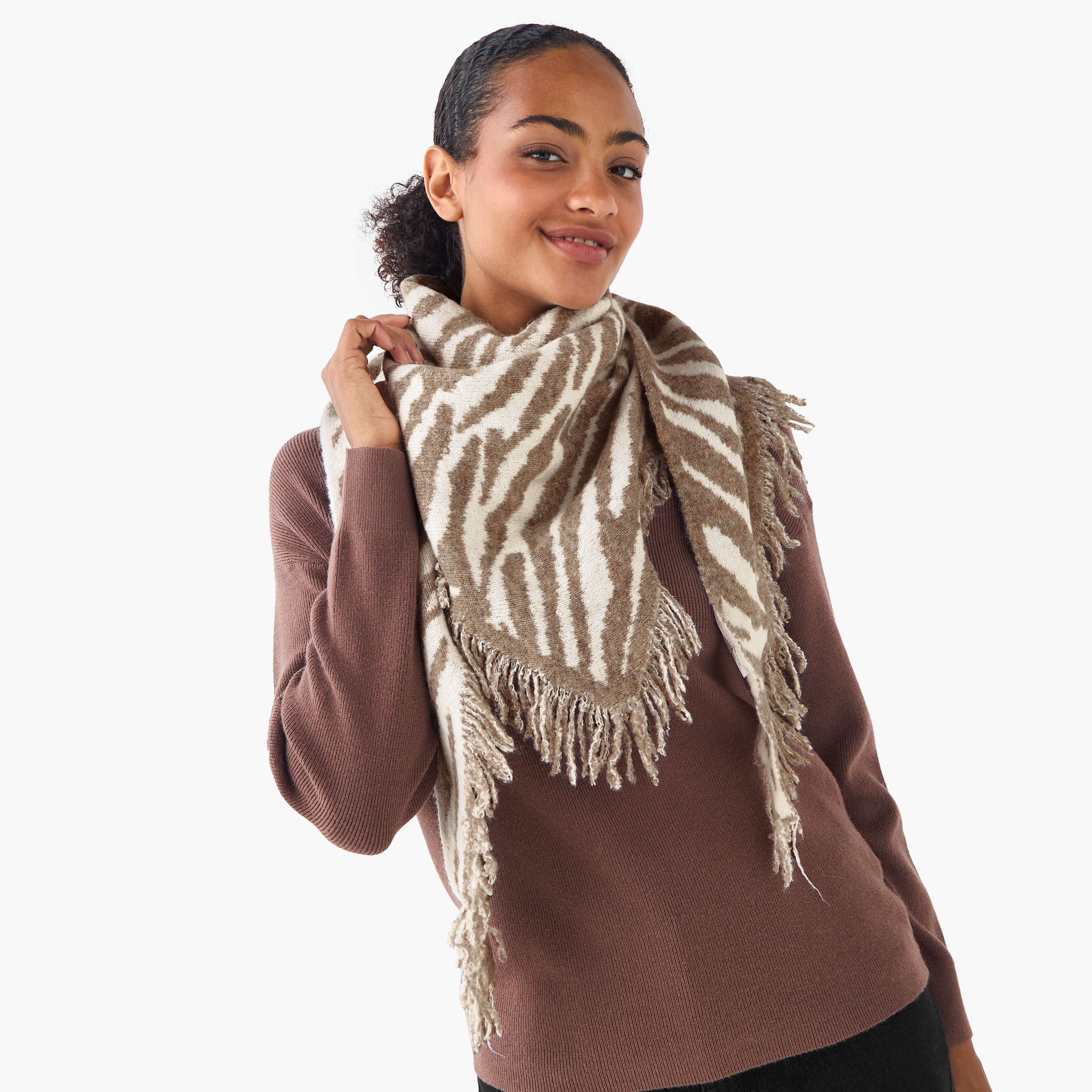 Scarf Triangle Polyester Animal Print Multicolour-women-winterwear-scarves-image-2