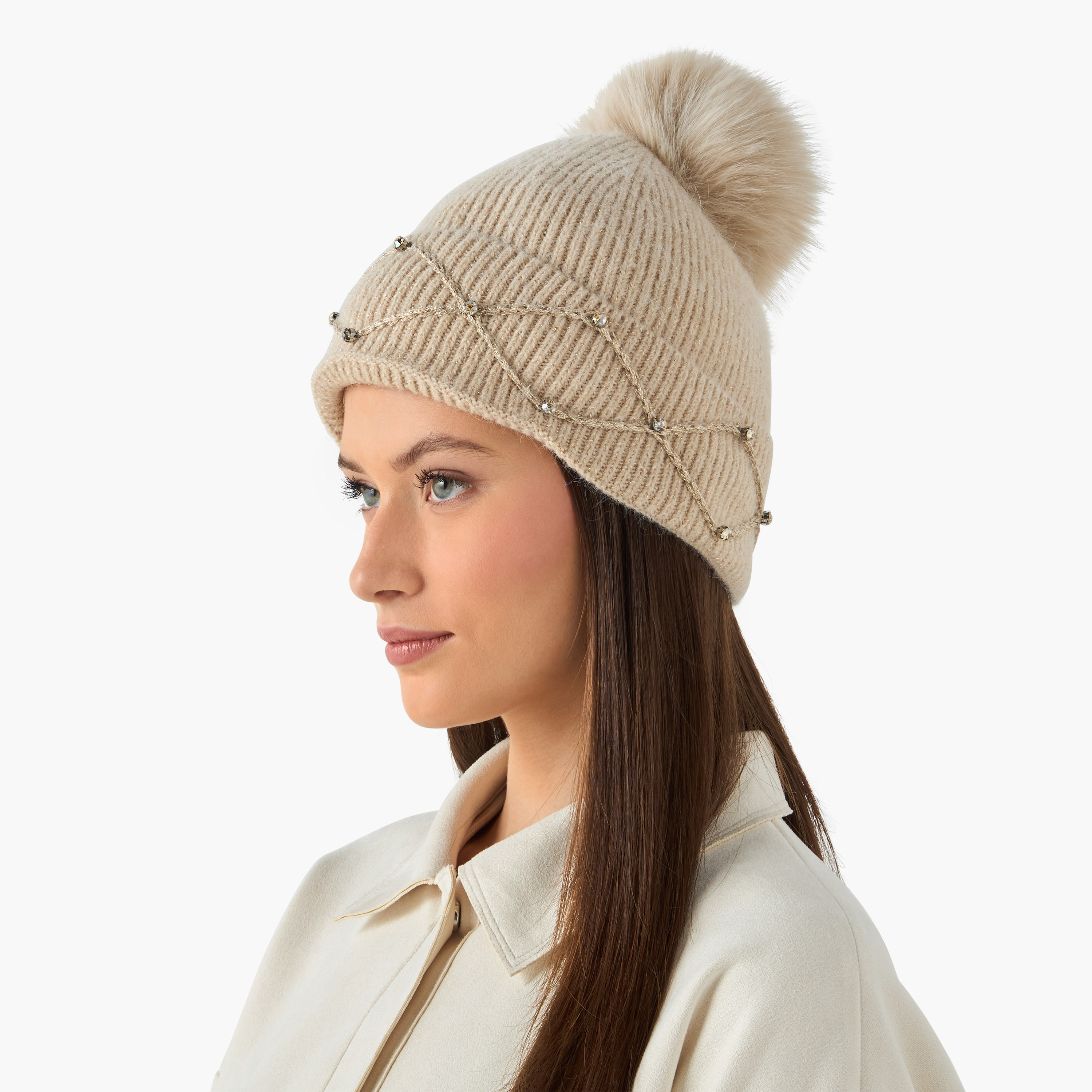 قبعة بيني مزينة بتفاصيل بوم بوم-women-clothingaccessories-capsandhats-image-2