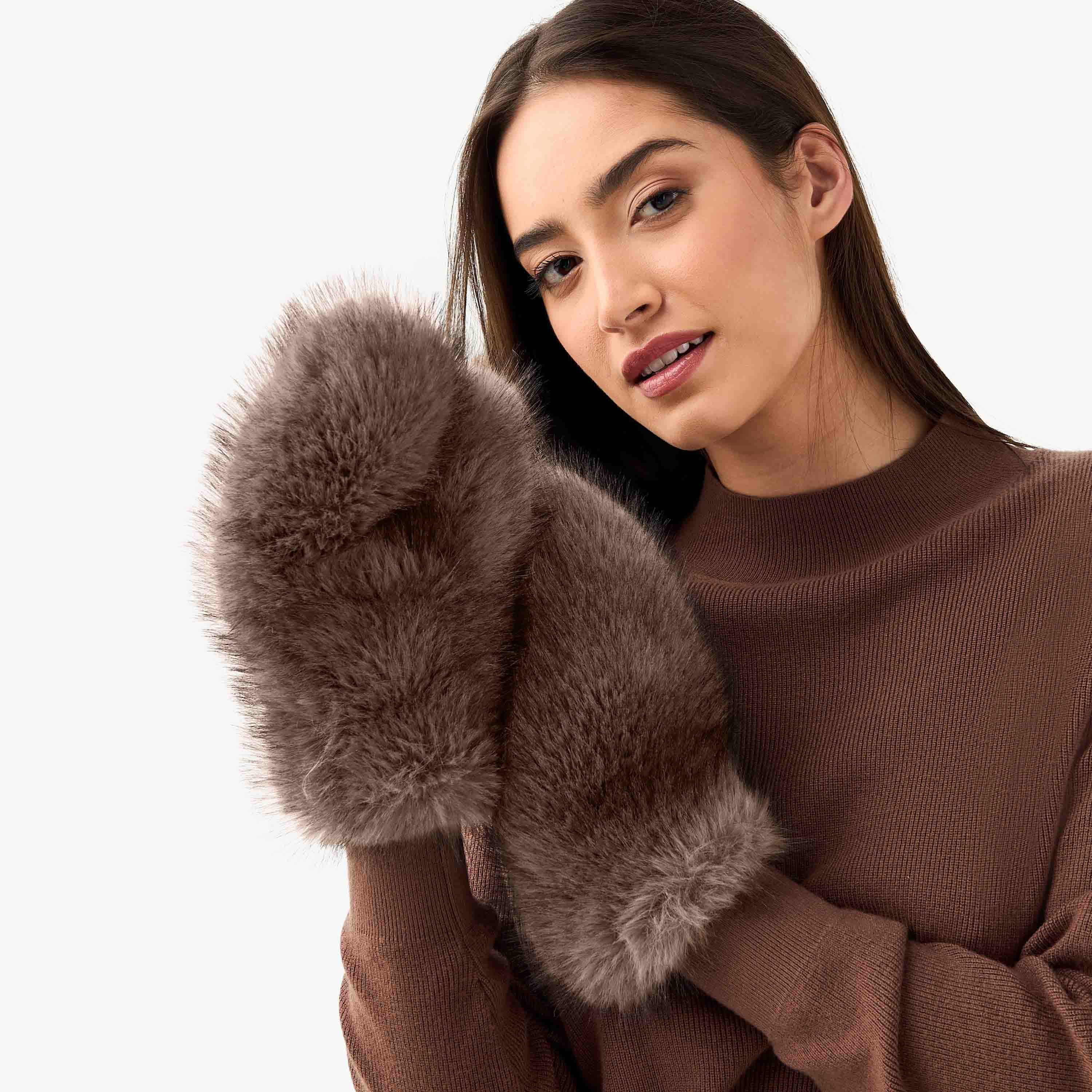 Winter Furry Mittens-women-winterwear-gloves-image-2