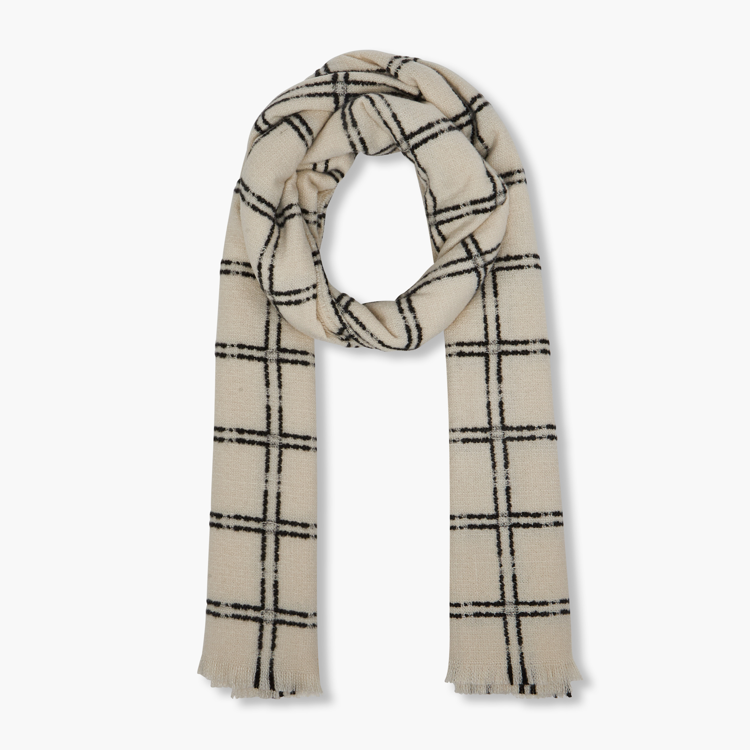 Scarf Polyester Checked Cream-women-winterwear-scarves-image-1