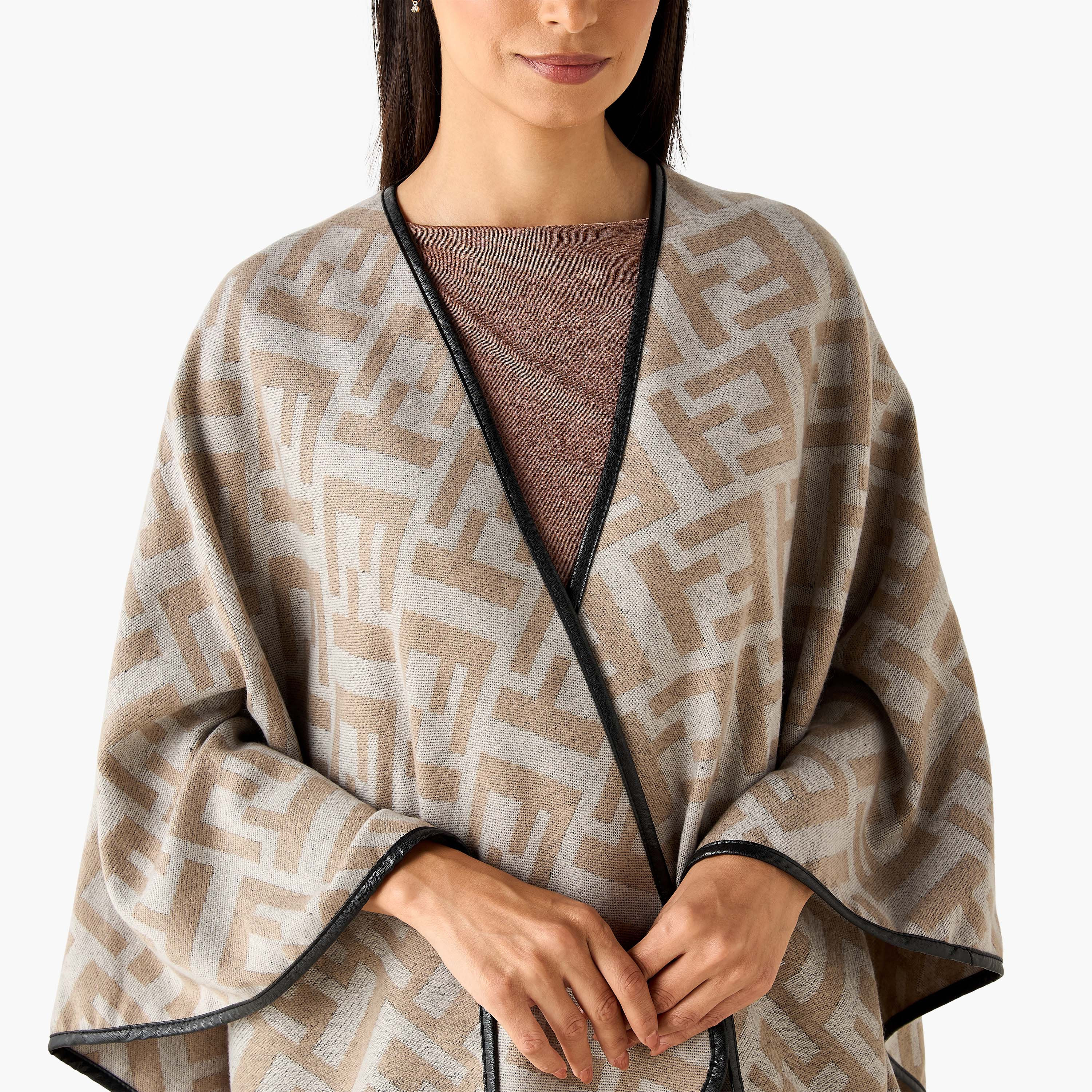 Asymmetric Cape Monogram Print-women-winterwear-scarves-image-3