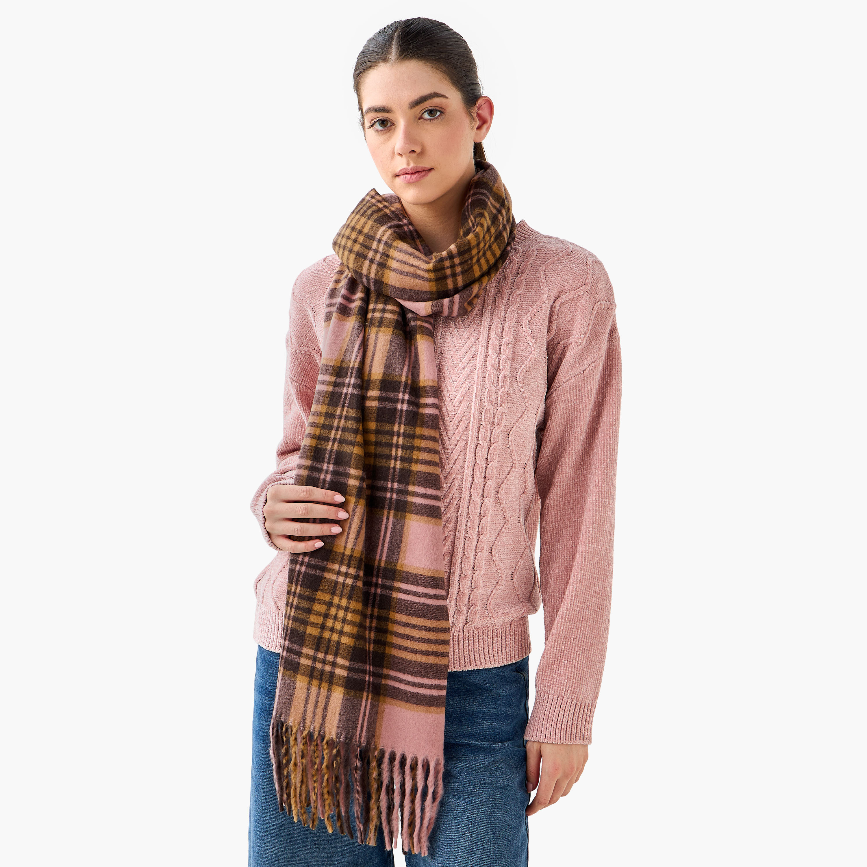وشاح بوليستر ملون كاروهات-women-winterwear-scarves-image-2