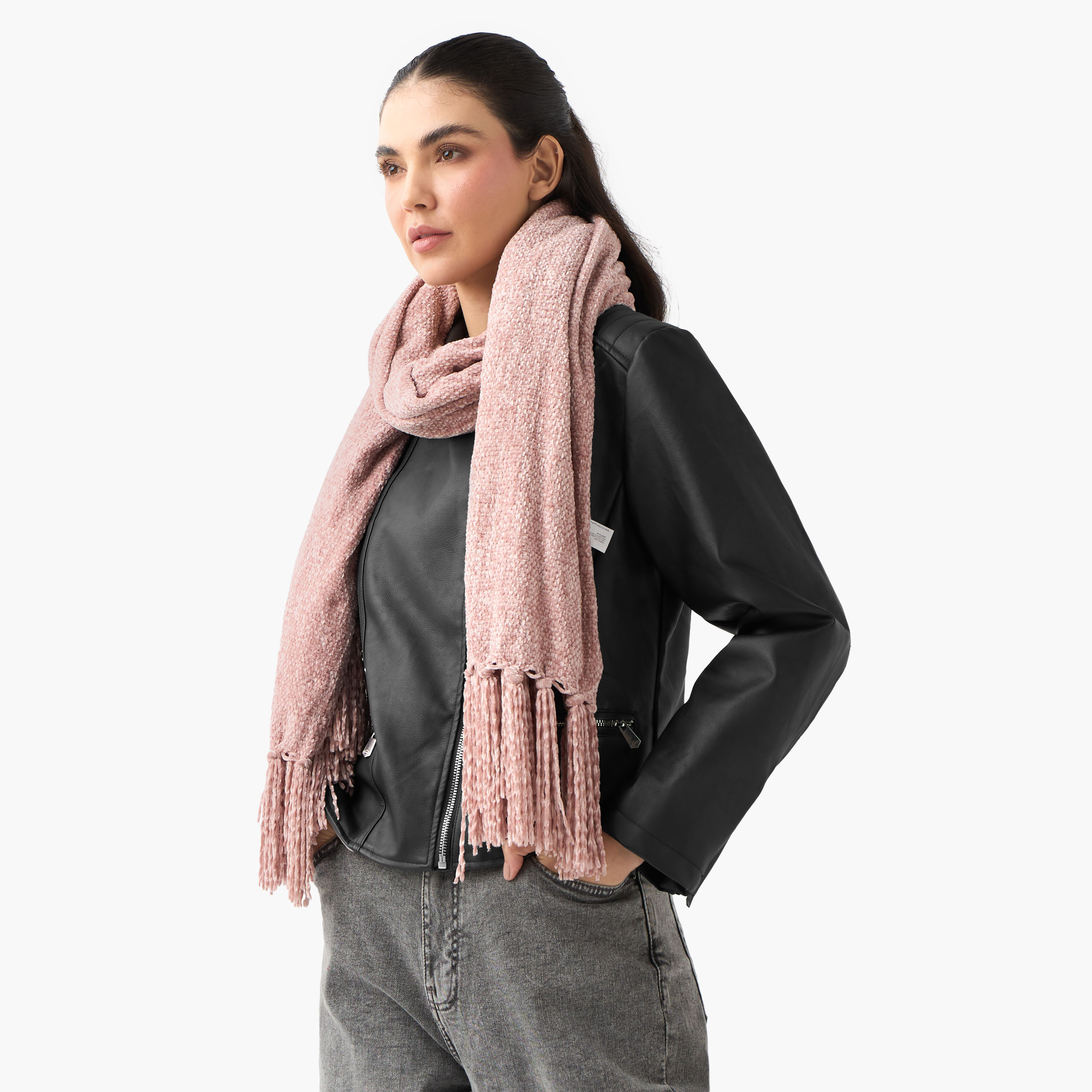 Scarf Fringe Detail Chenille Pink-women-winterwear-scarves-image-2