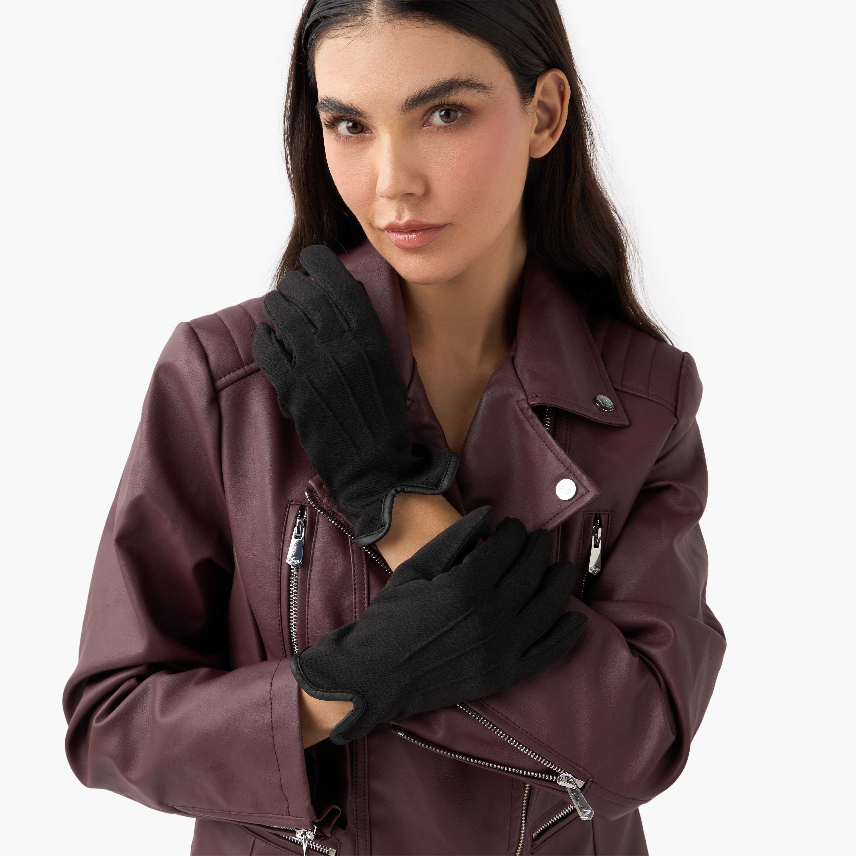 قفازات جلد سويدي بوليستر شتوية-women-winterwear-gloves-image-2