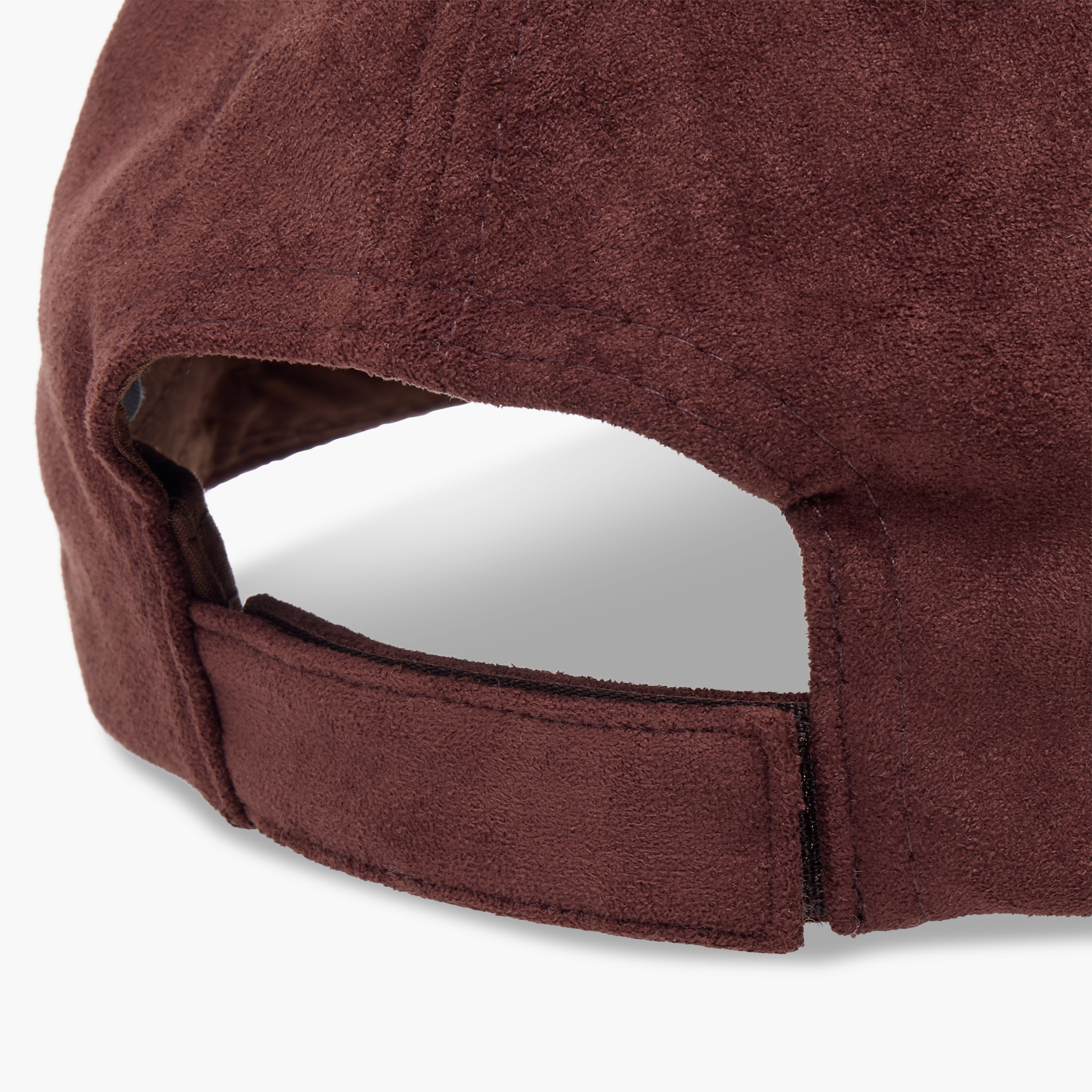 Suede Cap with Hook and Loop Closure-women-winterwear-capsandhats-image-6
