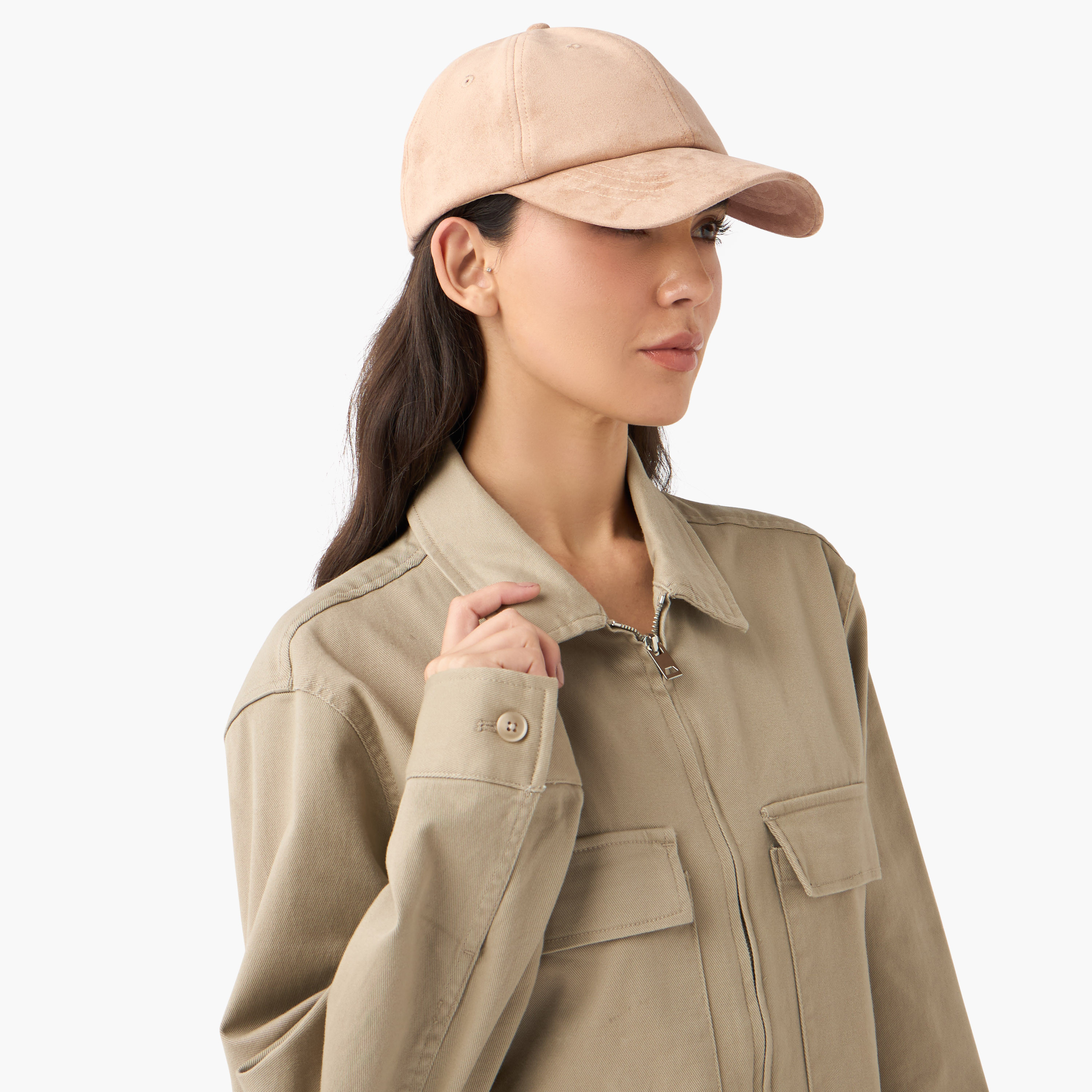Suede Cap with Hook and Loop Closure-women-clothingaccessories-capsandhats-image-2