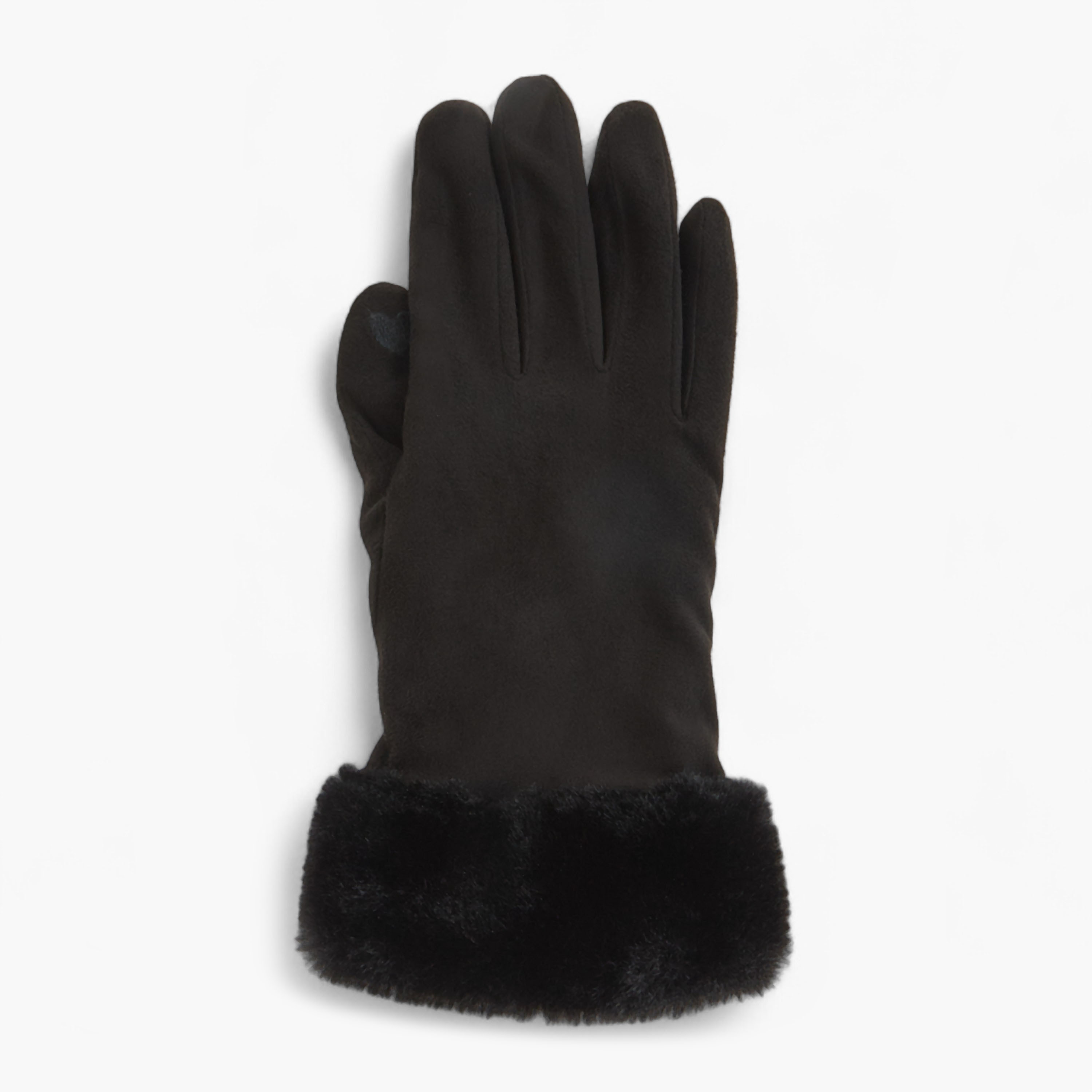 Fur Trim Suede Polyester Gloves-women-winterwear-gloves-image-2