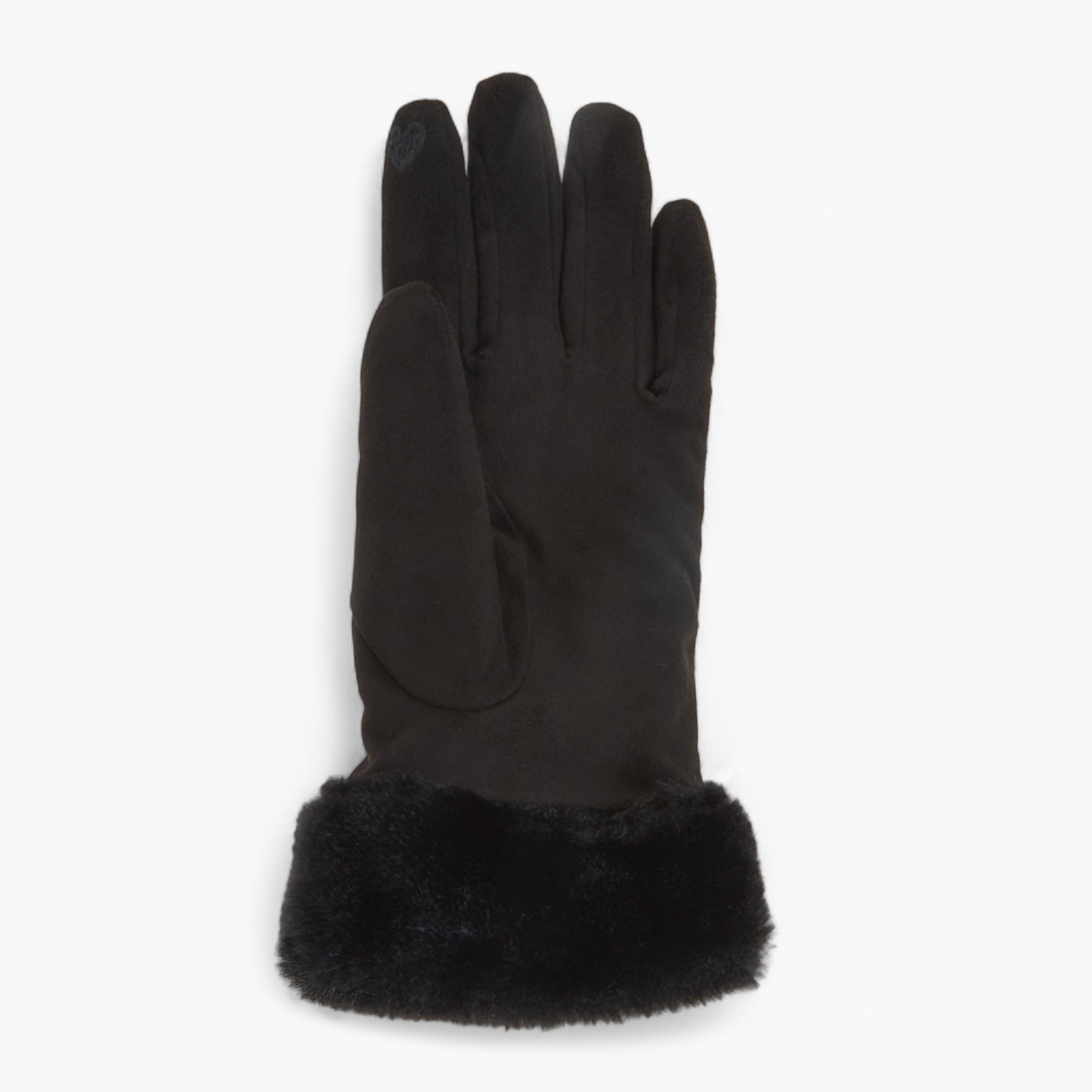 Fur Trim Suede Polyester Gloves-women-winterwear-gloves-image-3