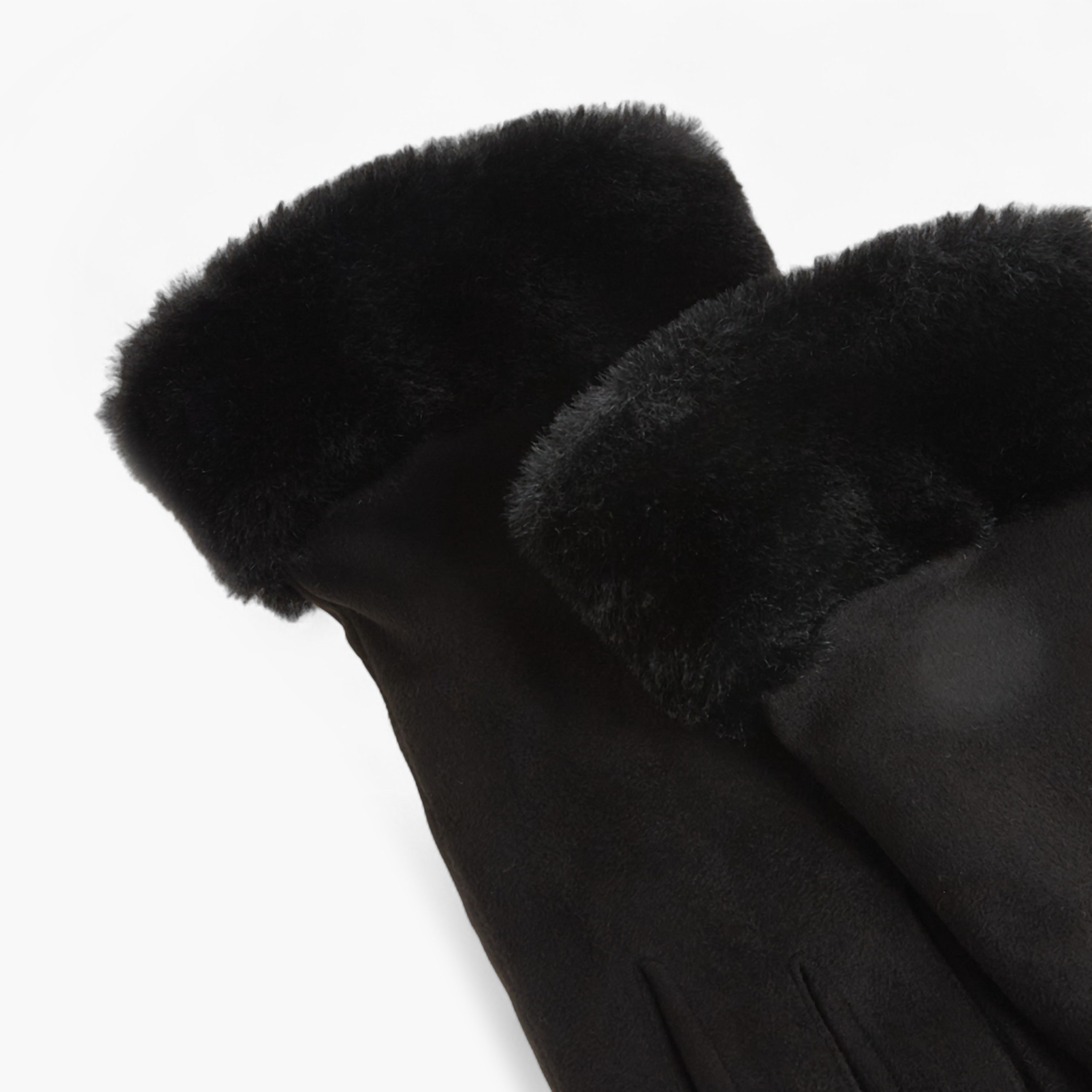 Fur Trim Suede Polyester Gloves-women-winterwear-gloves-image-5