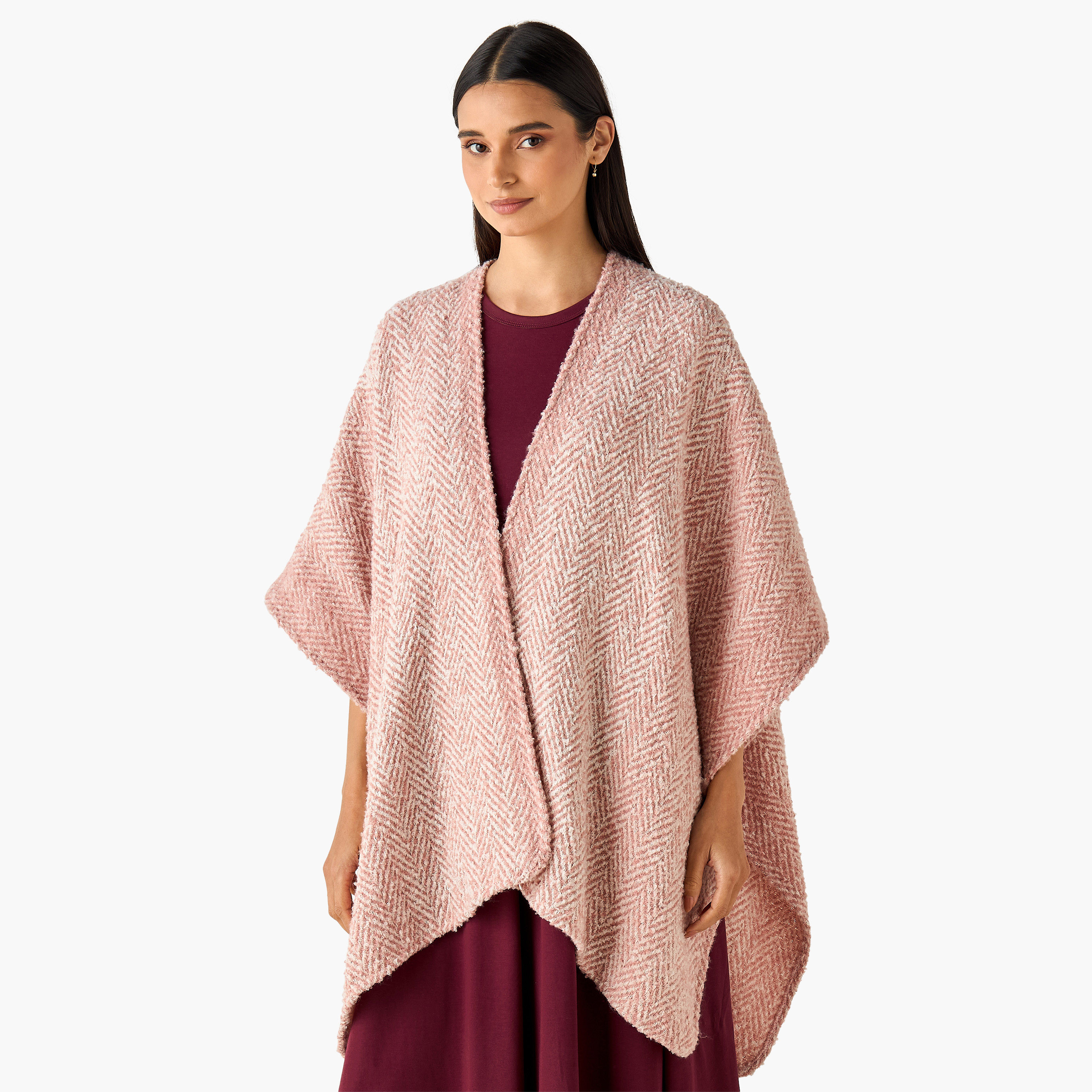 Asymmetric Cape Herringbone Texture-women-winterwear-scarves-image-1