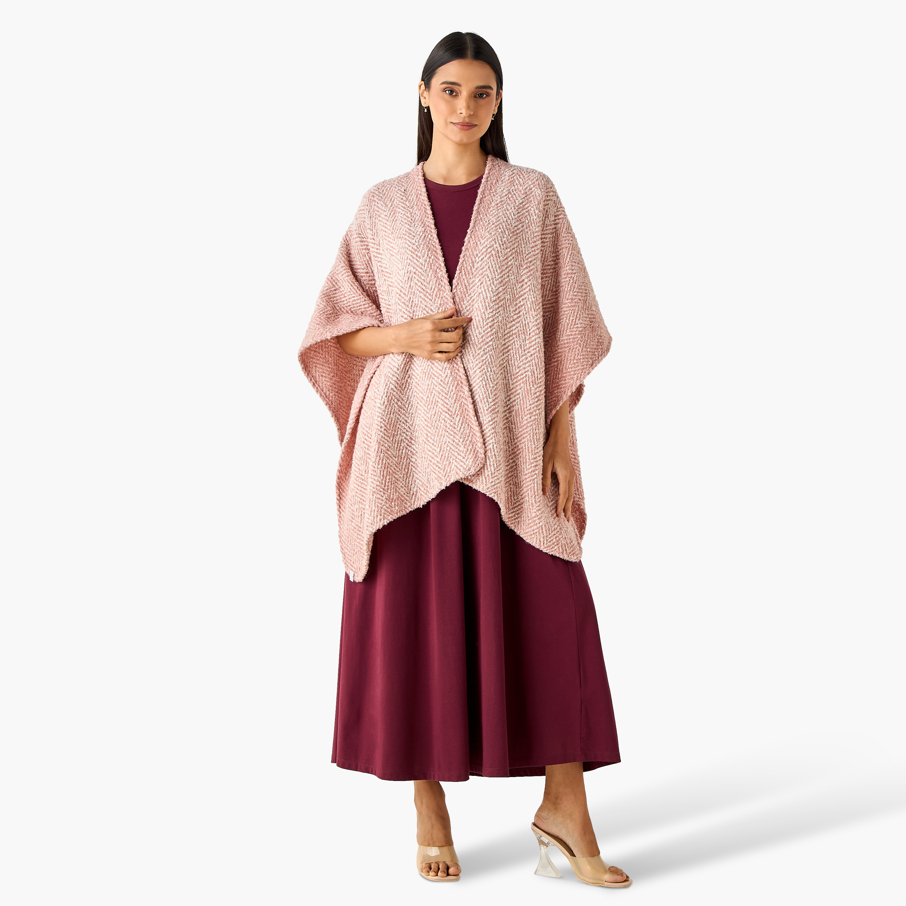 Asymmetric Cape Herringbone Texture-women-winterwear-scarves-image-2
