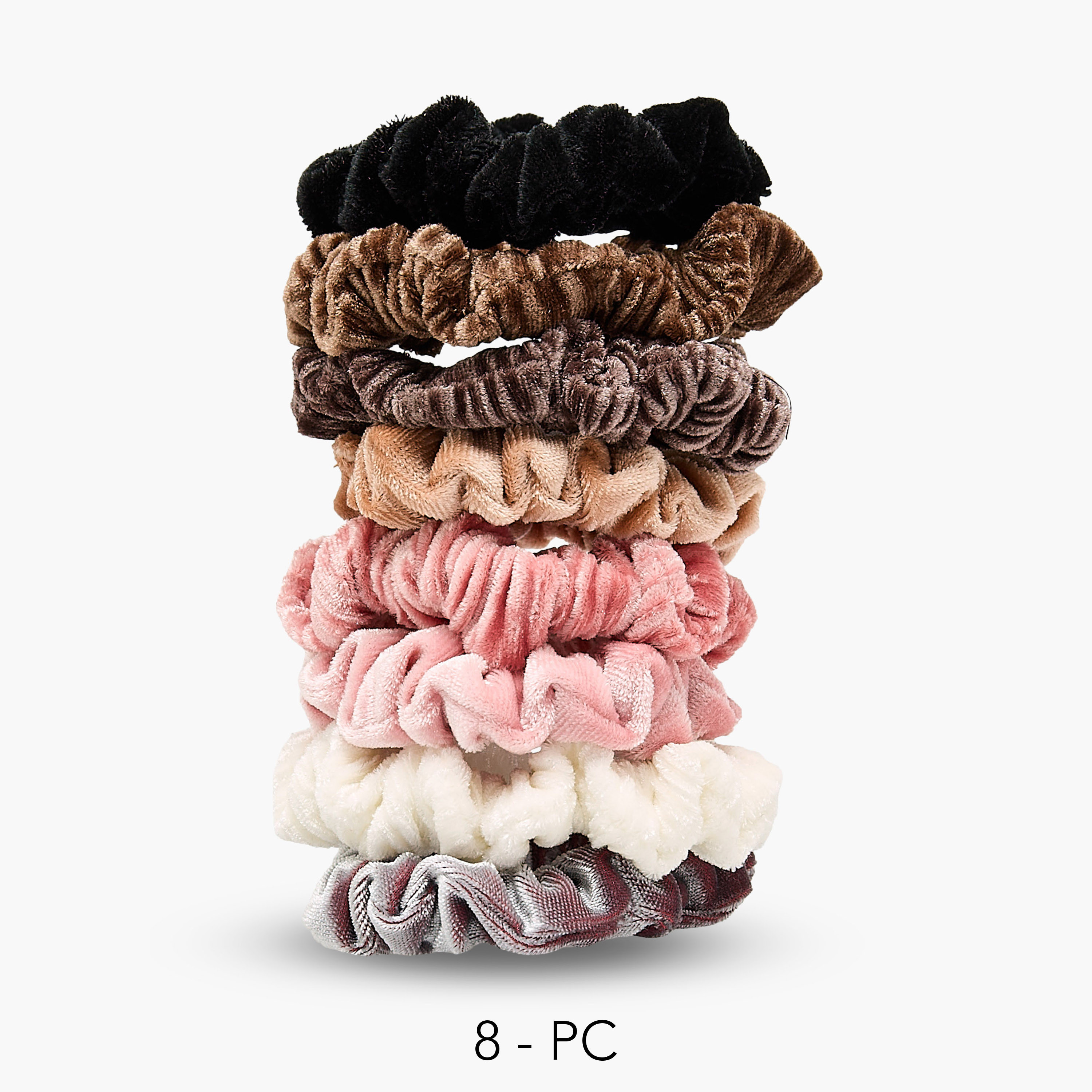 Buy Pack of 8 Pleated Velvet Hair Scrunchie Online | Centrepoint UAE