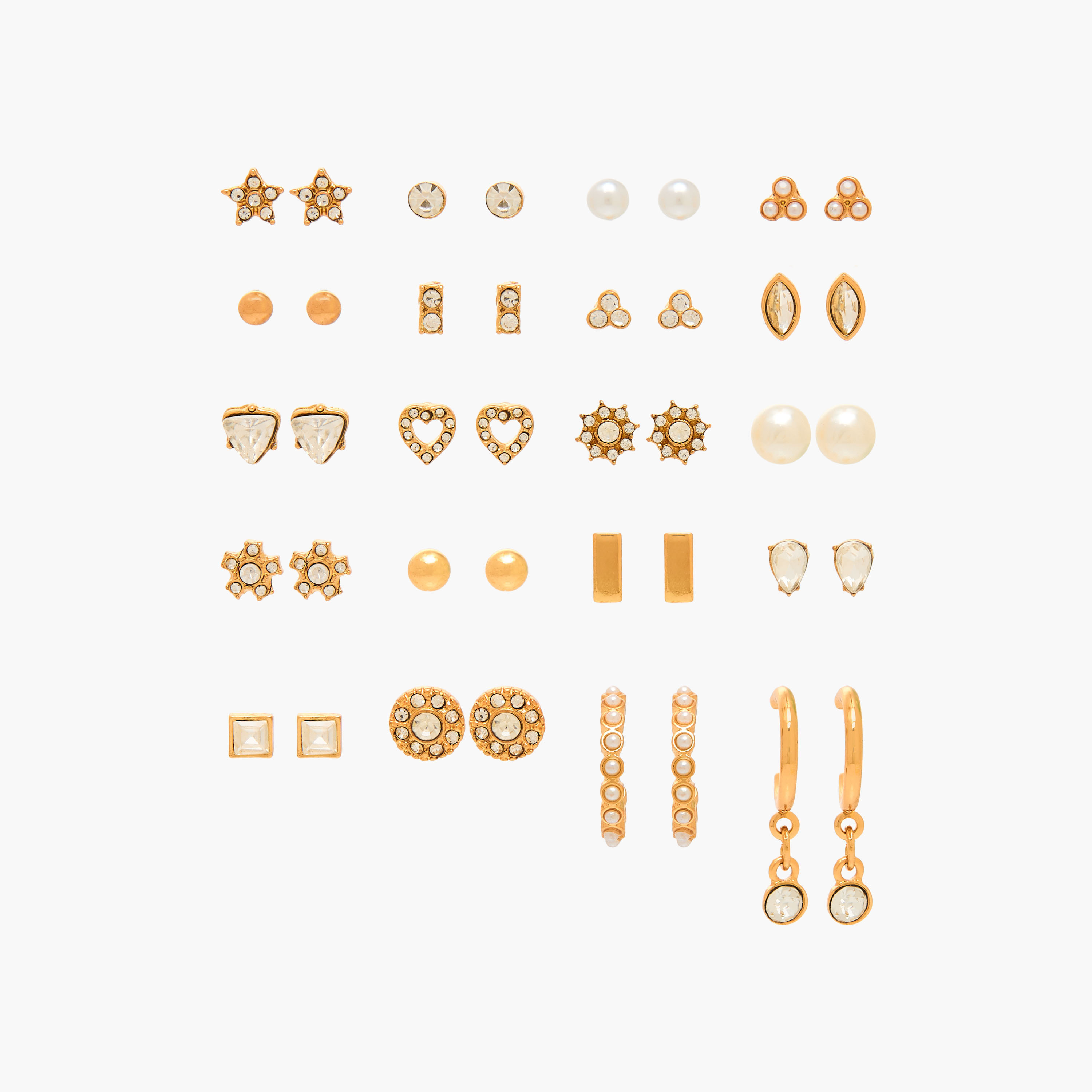 Pack of 20 Metallic Embellished Stud Earrings with Pushback Closure-women-watchesandjewellery-jewellery-earrings-image-1