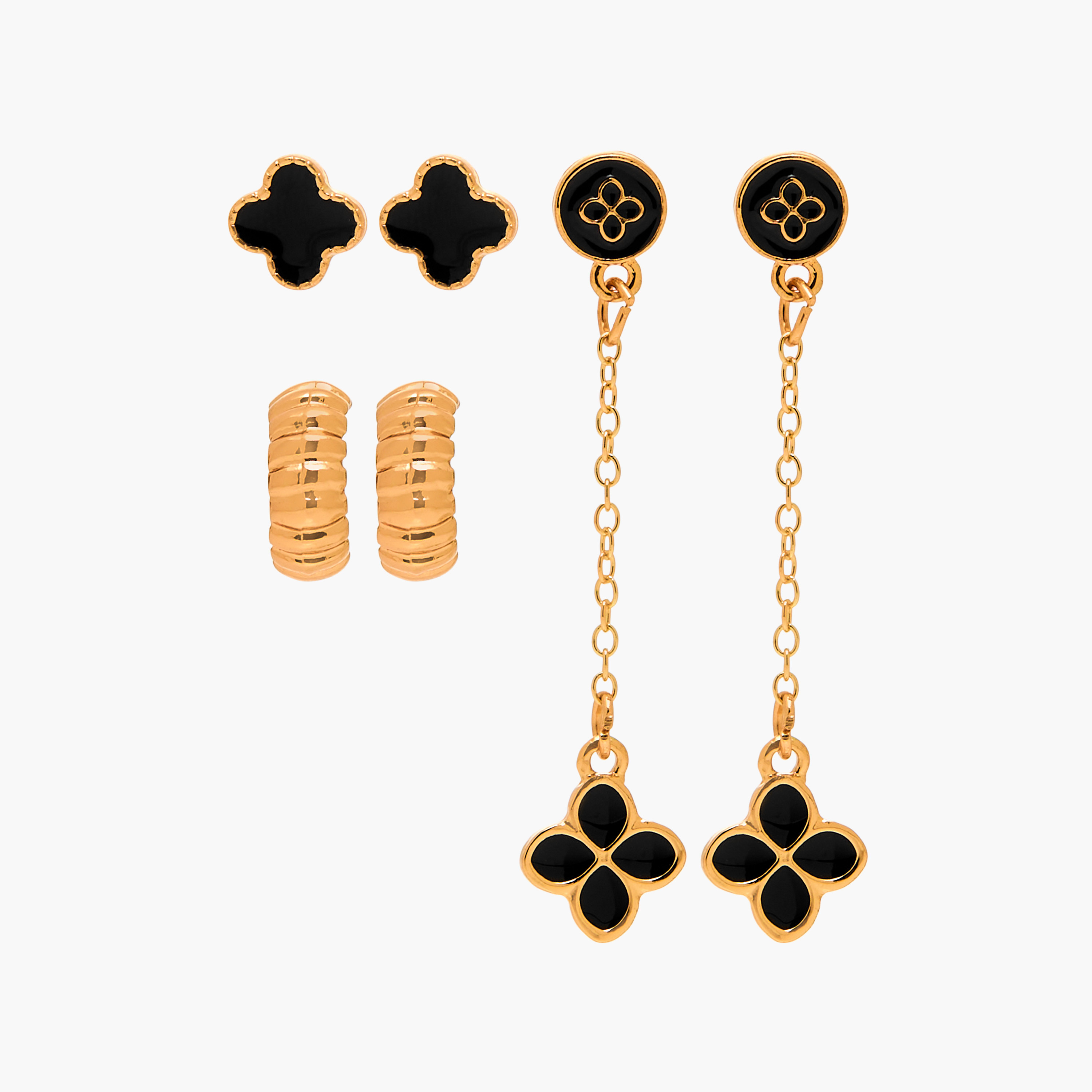 Pack of 3 Metallic Earrings with Pushback Closure-women-watchesandjewellery-jewellery-earrings-image-1