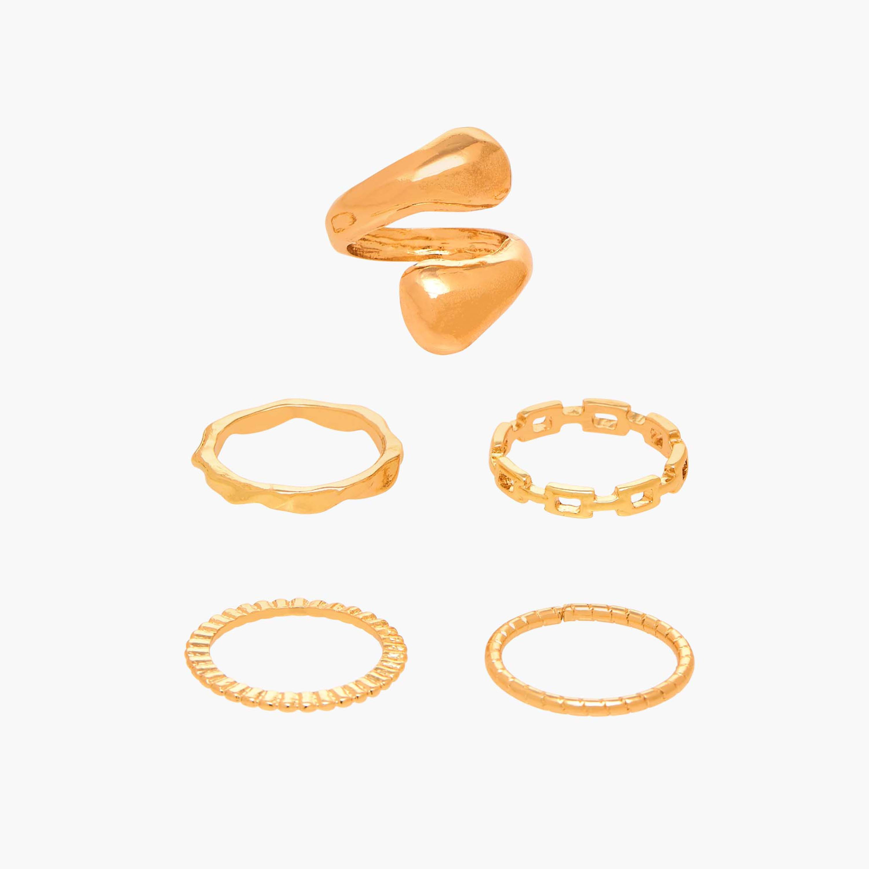خاتم معدن بارز الملمس - مجموعة من 5 قطع-women-watchesandjewellery-jewellery-rings-image-1