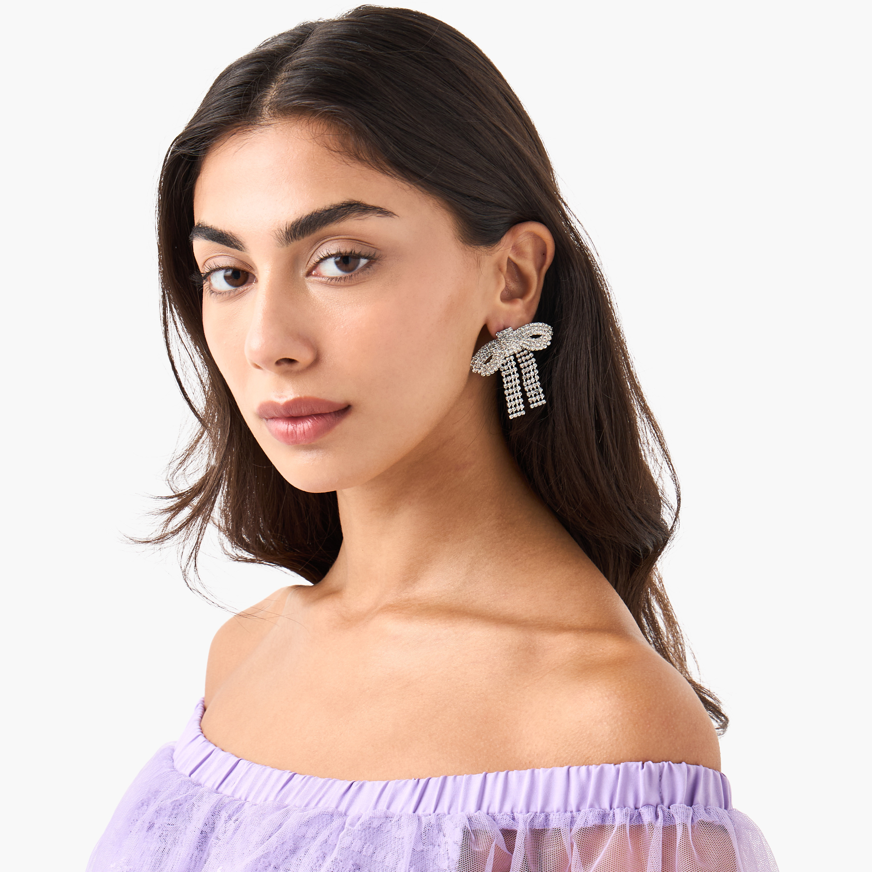 Embellished Bow Earrings with Pushback Closure-women-watchesandjewellery-jewellery-earrings-image-2