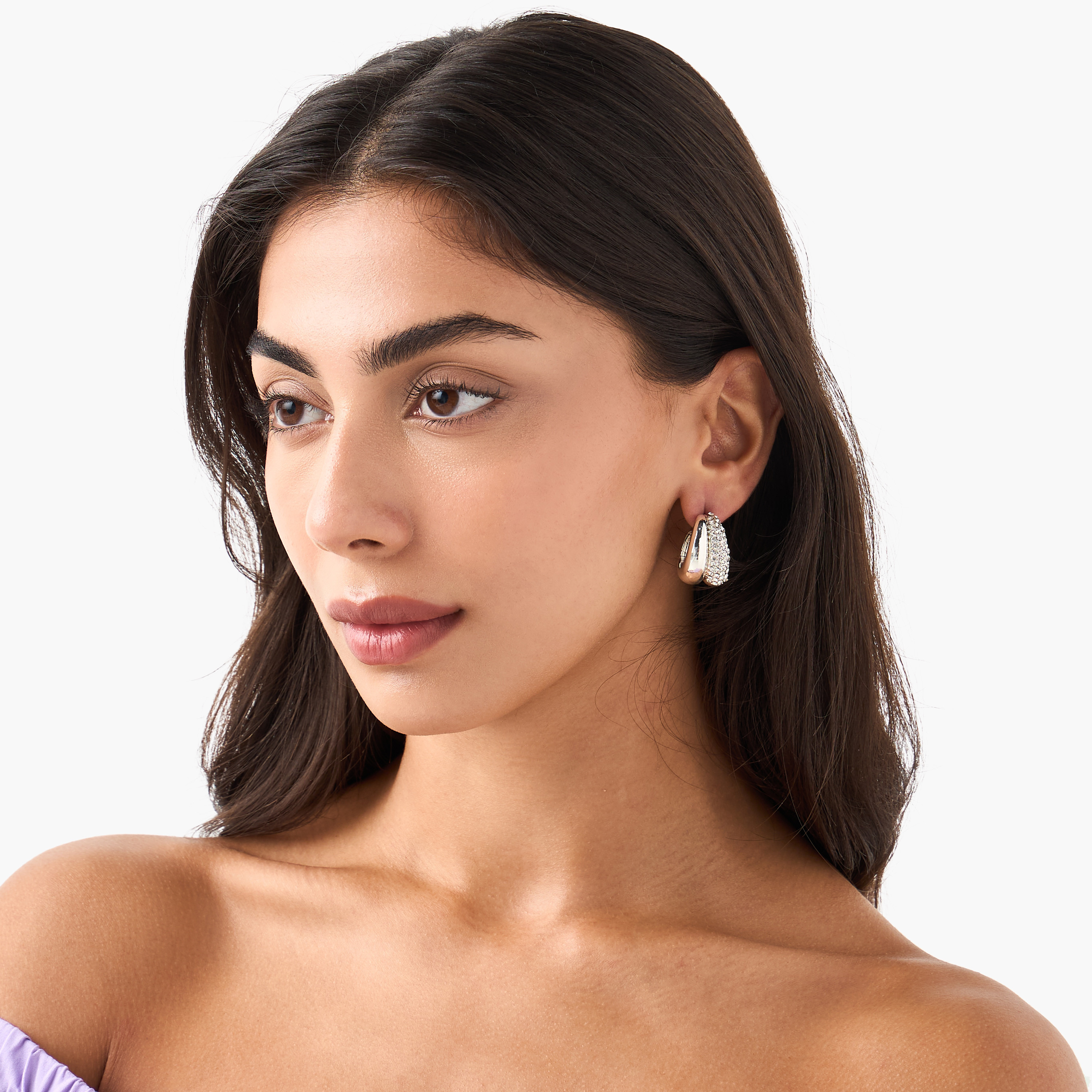 Embellished Hoop Earrings with Pushback Closure-women-watchesandjewellery-jewellery-earrings-image-2
