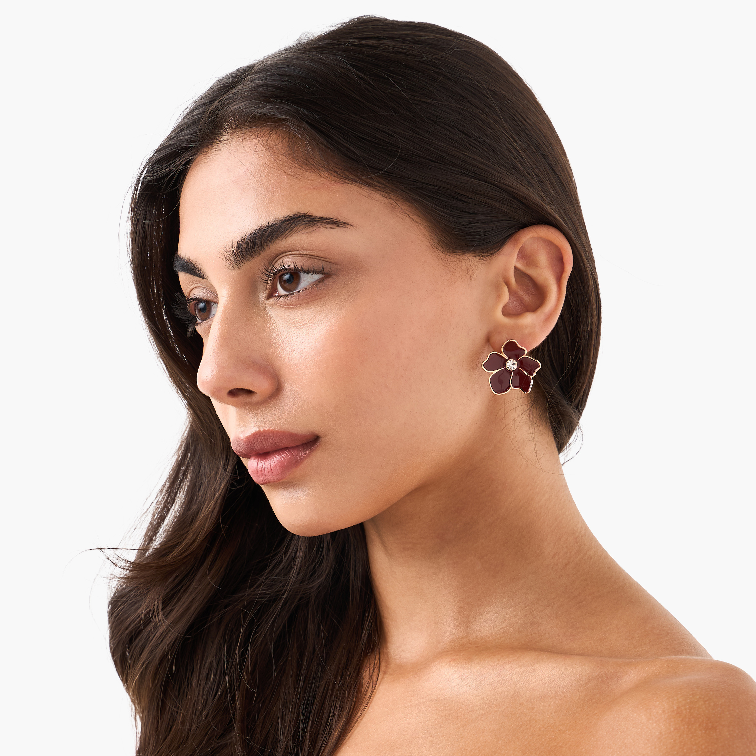 Pack of 3 Metallic Floral Stud Earrings with Pushback Closure-women-watchesandjewellery-jewellery-earrings-image-2