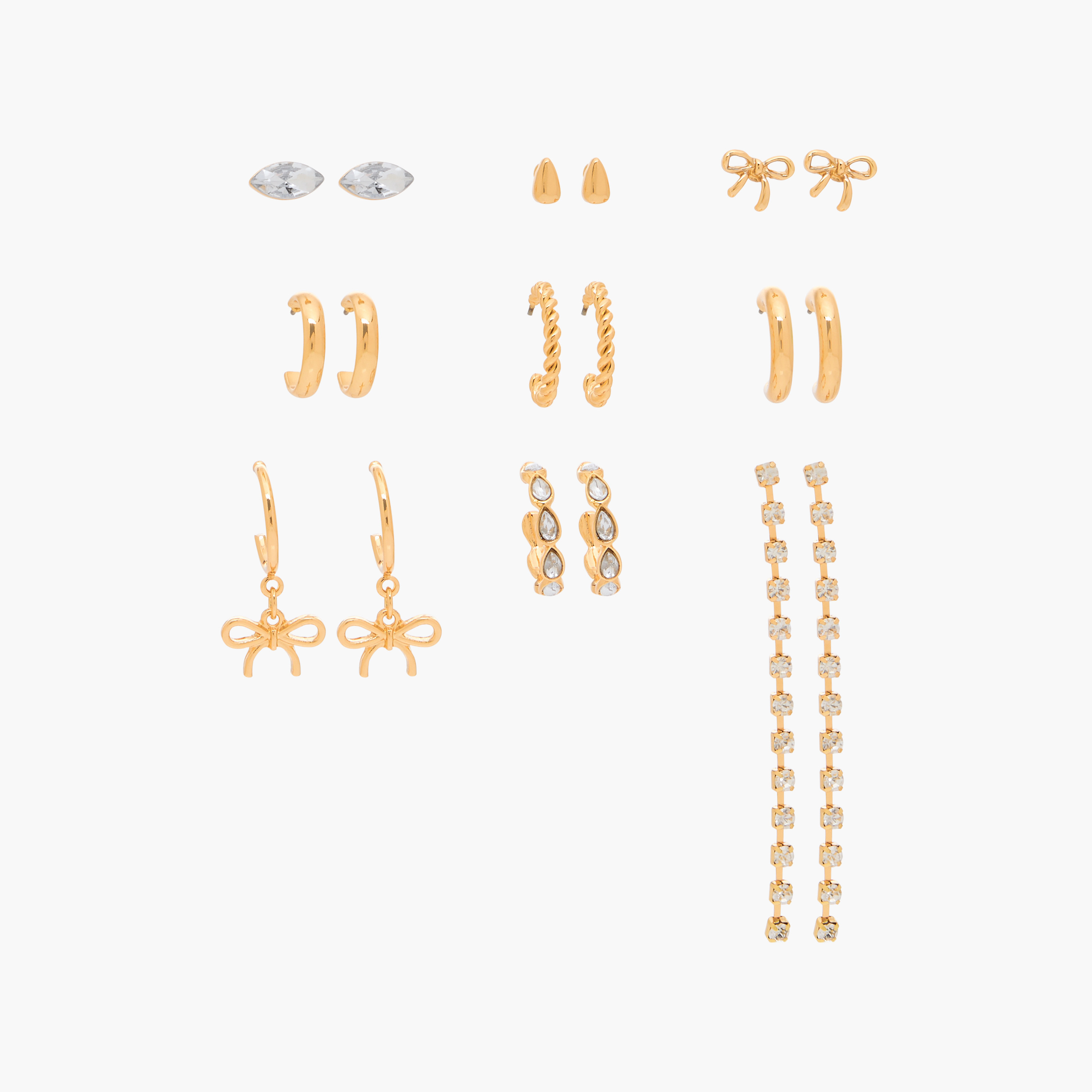 Pack of 9 Gold Tone Stud and Hoop Earrings-women-watchesandjewellery-jewellery-earrings-image-1