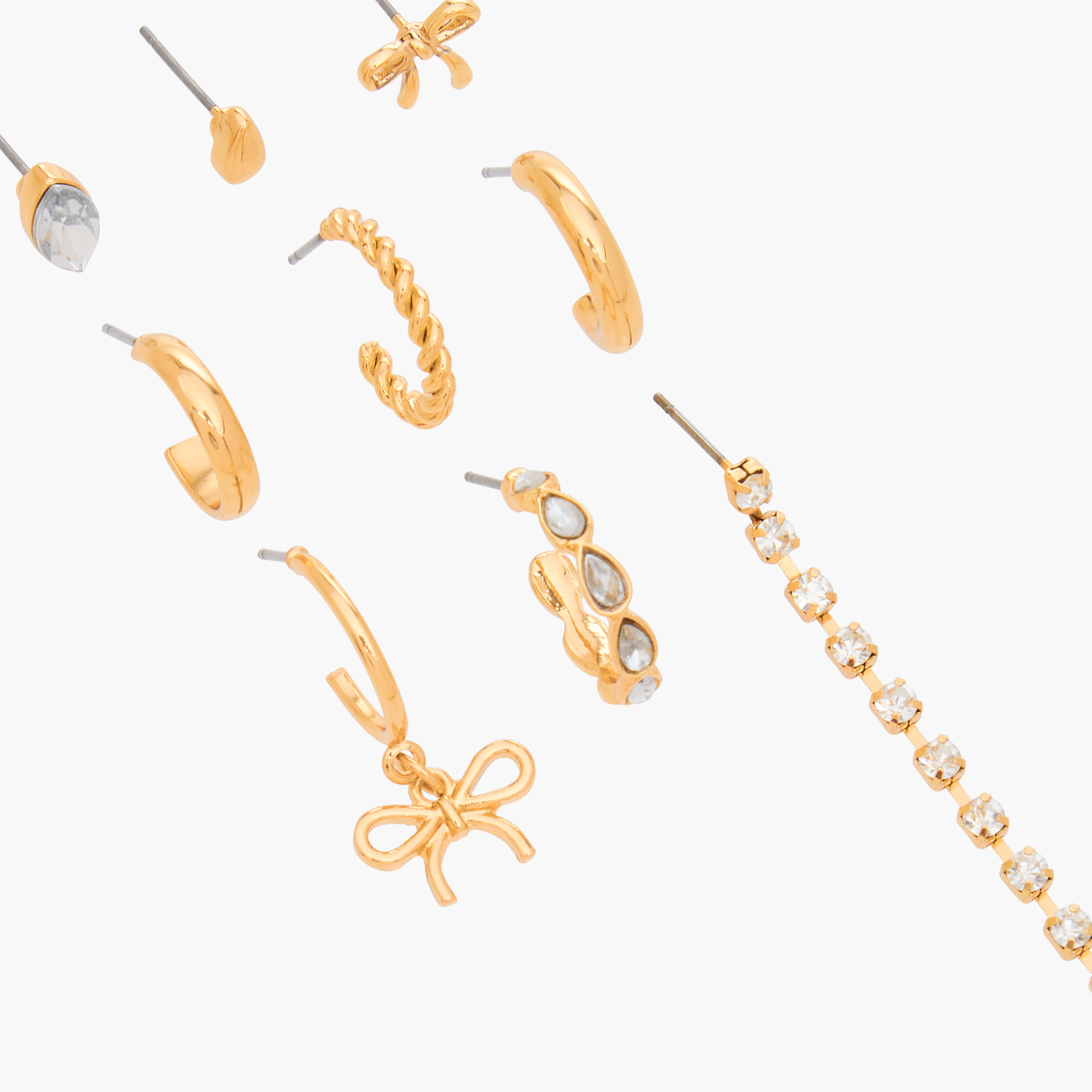 Pack of 9 Gold Tone Stud and Hoop Earrings-women-watchesandjewellery-jewellery-earrings-image-4