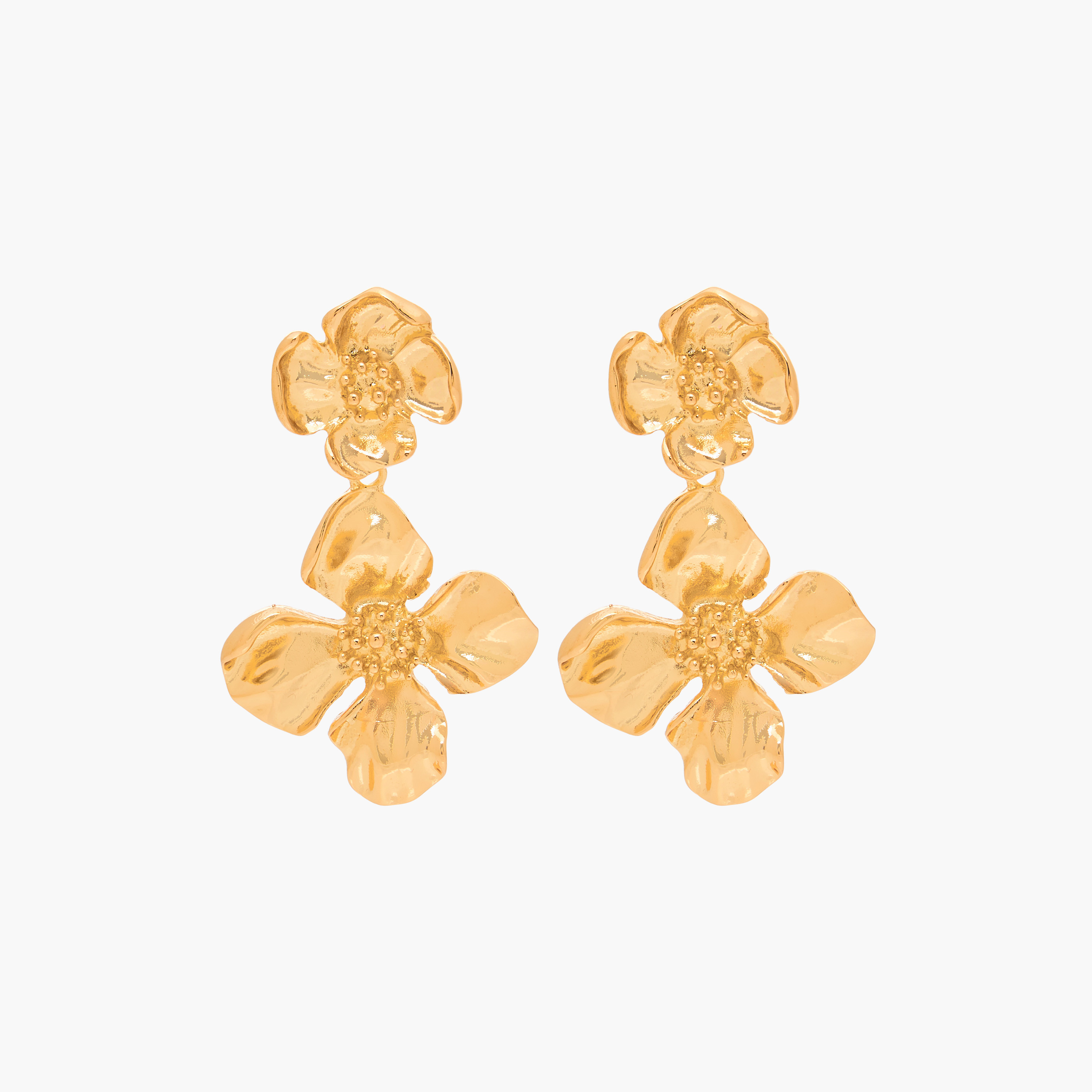 Metallic Floral Dangler Earrings with Pushback Closure-women-watchesandjewellery-jewellery-earrings-image-1