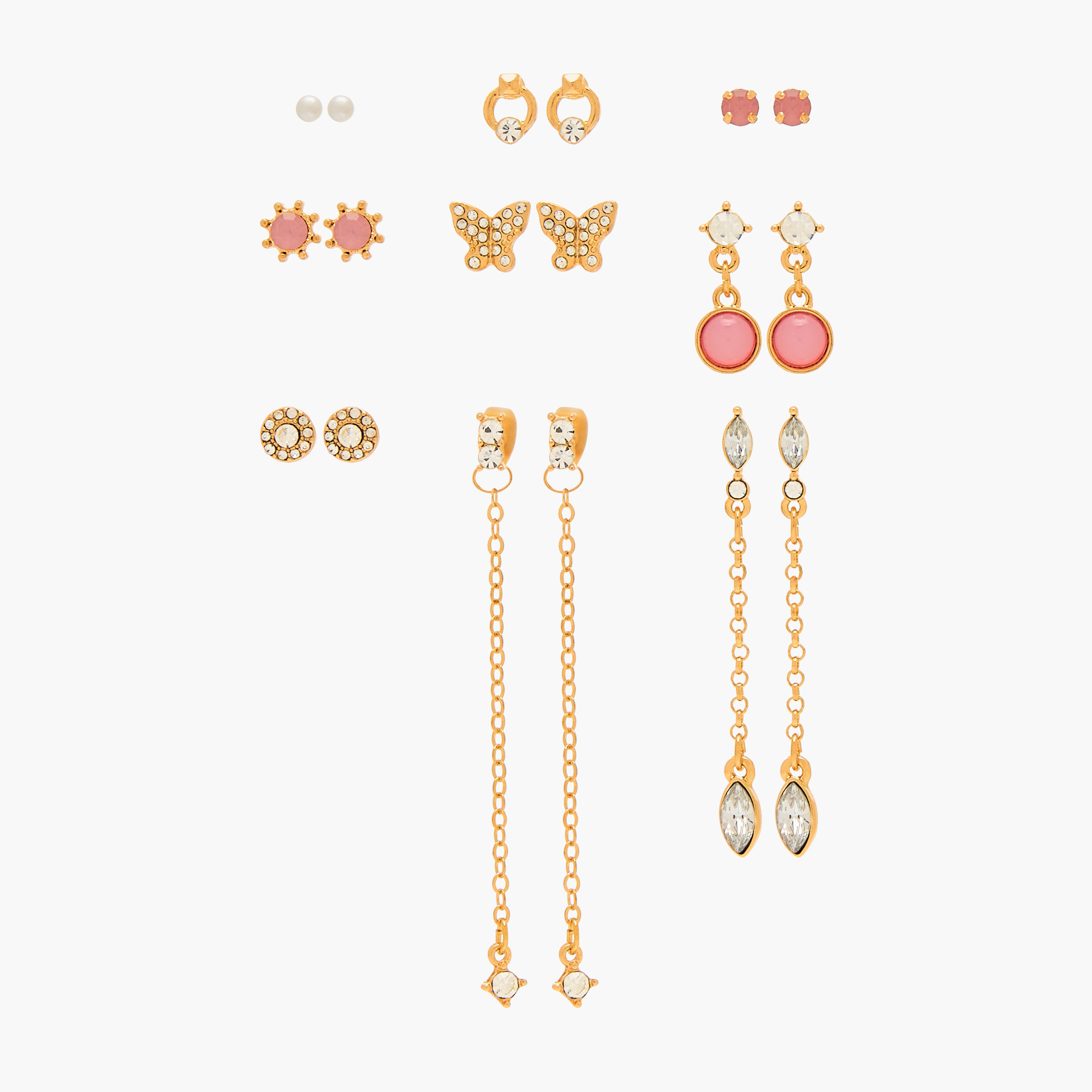 Gloo Pack of 9 Metallic Earrings with Pushback Closure-women-watchesandjewellery-jewellery-earrings-image-1