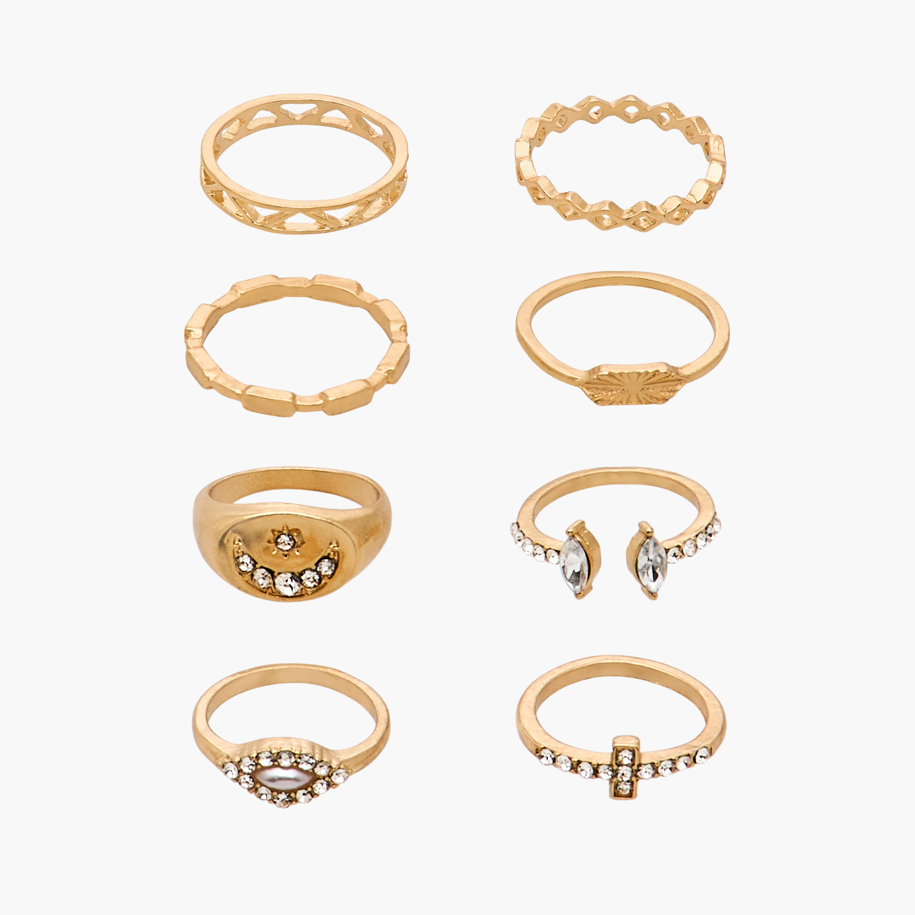Gloo Pack of 8 Embellished Metal Ring-women-watchesandjewellery-jewellery-rings-image-1