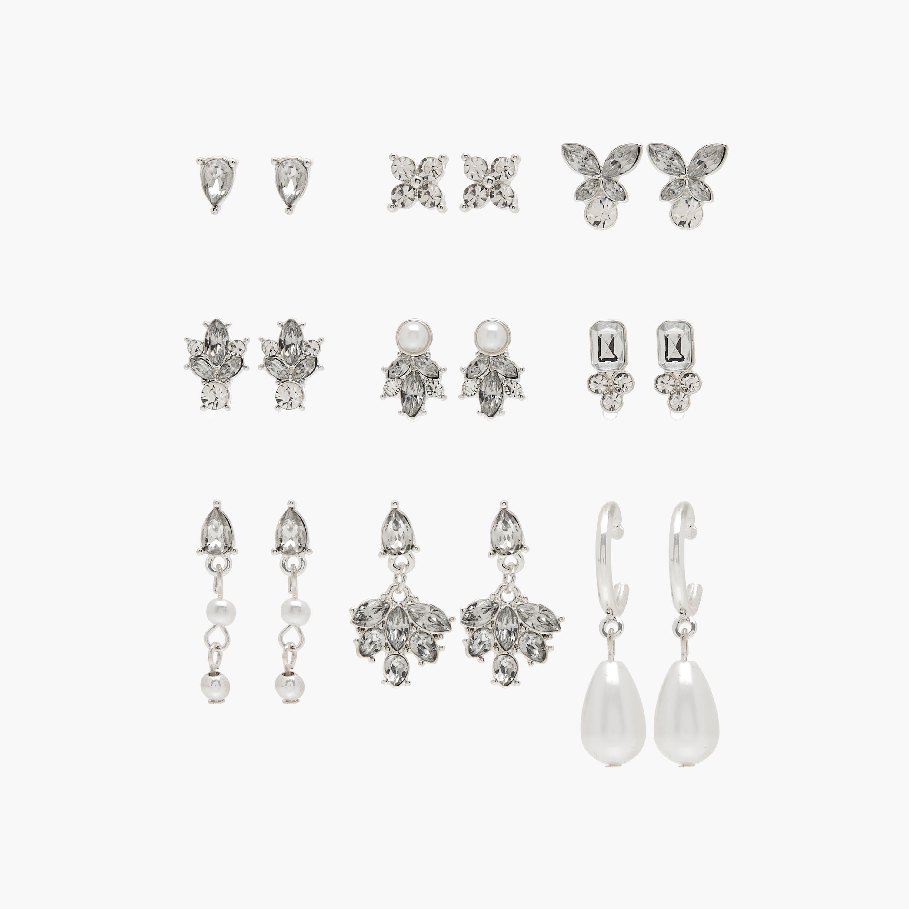 حلقان ميتاليك بمكبس إغلاق خلفي من جلو - طقم 9 أزواج-women-watchesandjewellery-jewellery-earrings-image-1