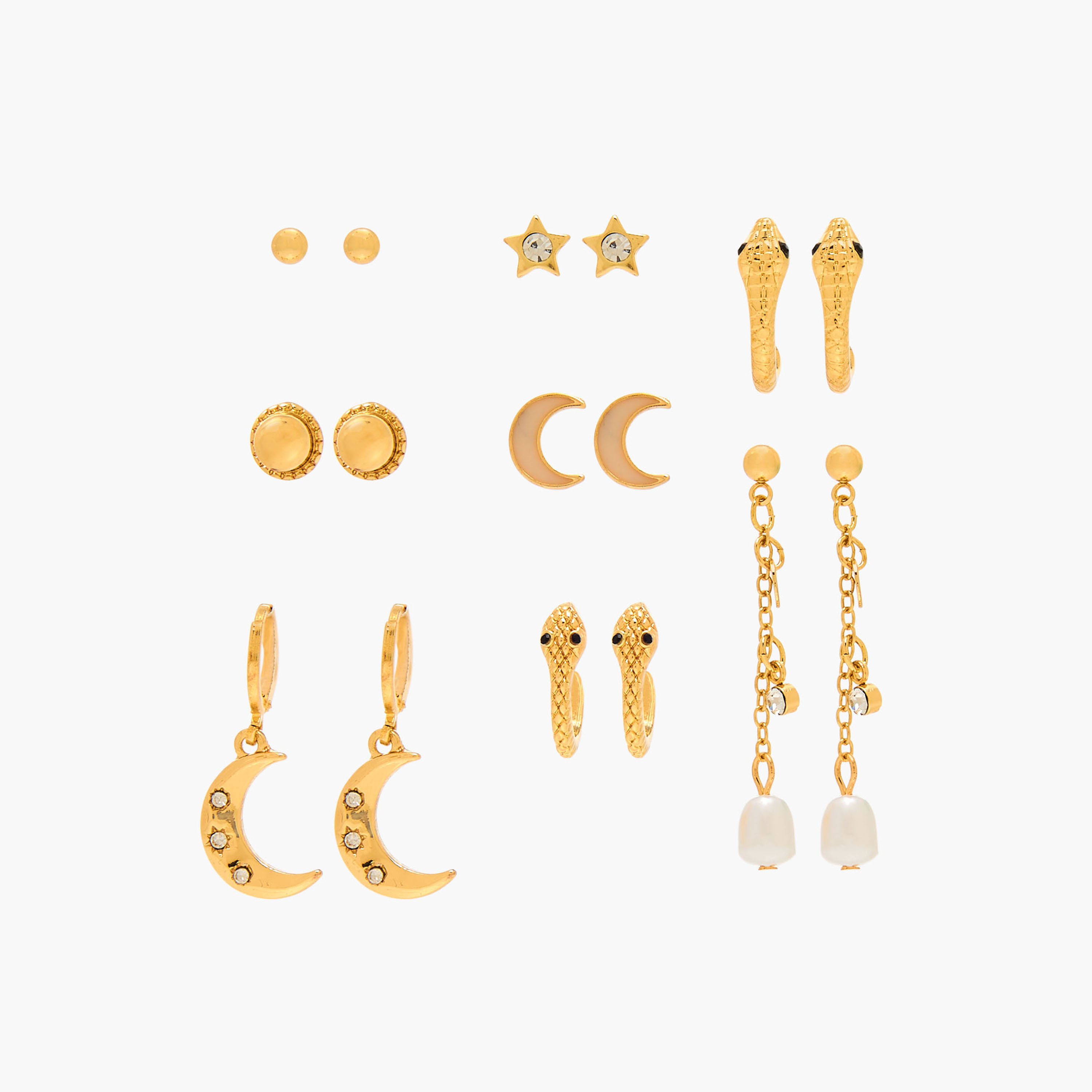 Gloo Pack of 9 Metallic Earrings with Pushback Closure-women-watchesandjewellery-jewellery-earrings-image-1