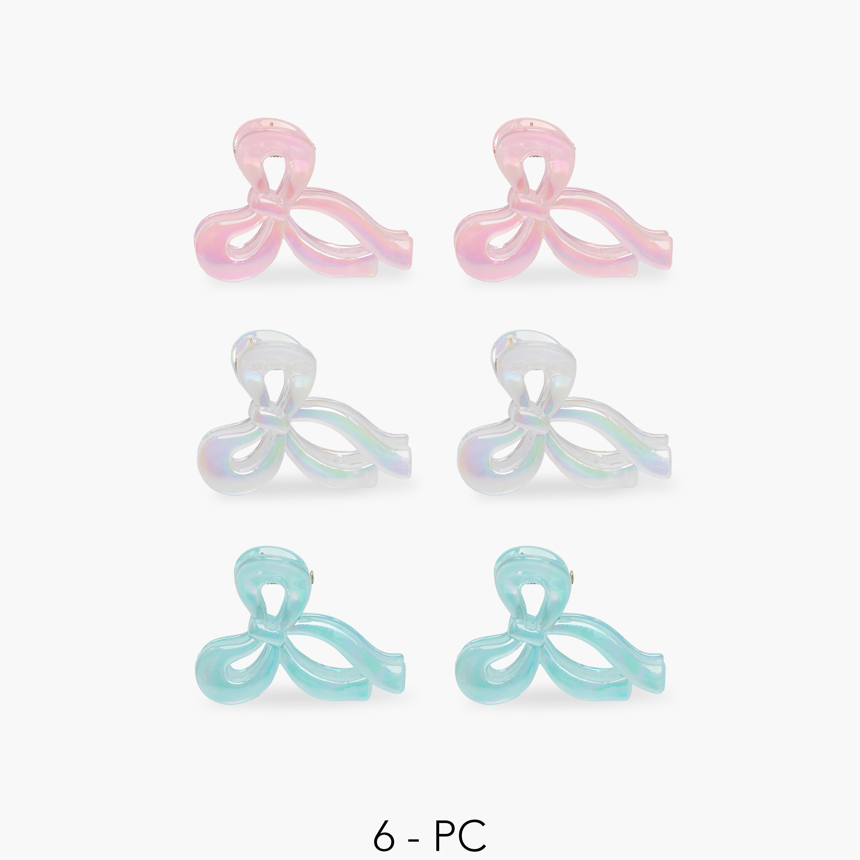 Gloo Pack of 6 Bow Shaped Iridescent Hair Clamp-women-hairaccessories-clamps-image-1