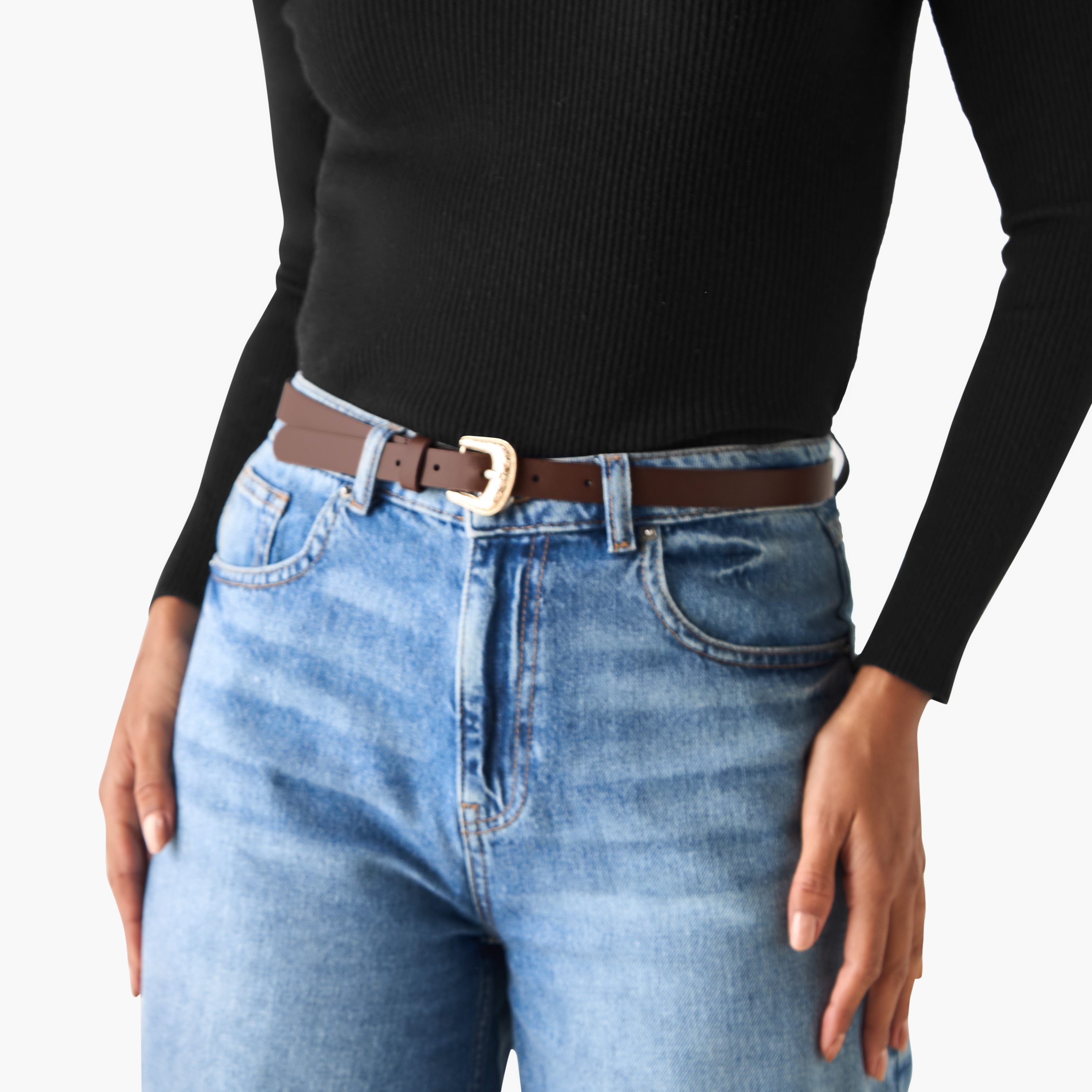 Faux Leather Belt with Curved Buckle - Set of 2-women-clothingaccessories-belts-image-2