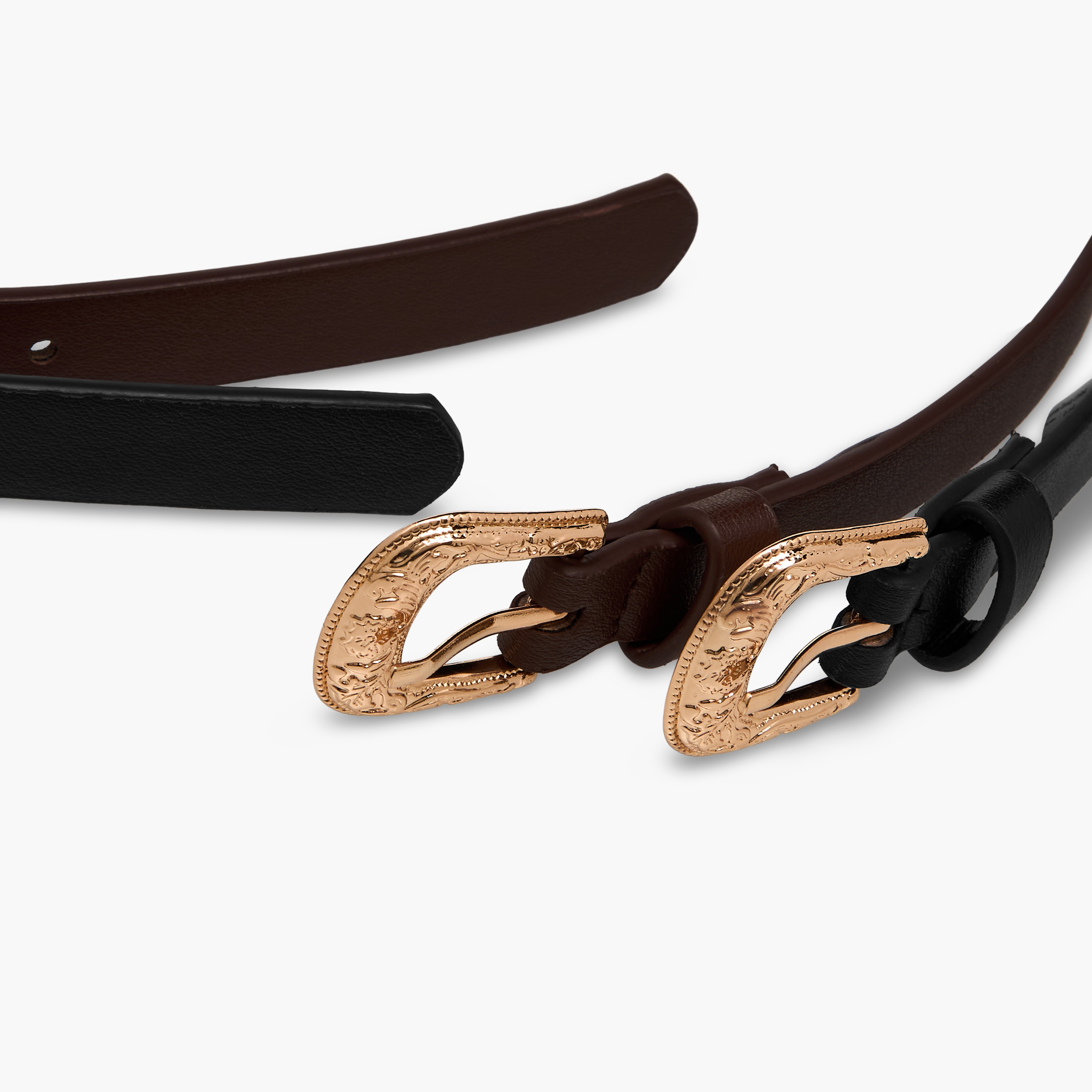 Faux Leather Belt with Curved Buckle - Set of 2-women-clothingaccessories-belts-image-9