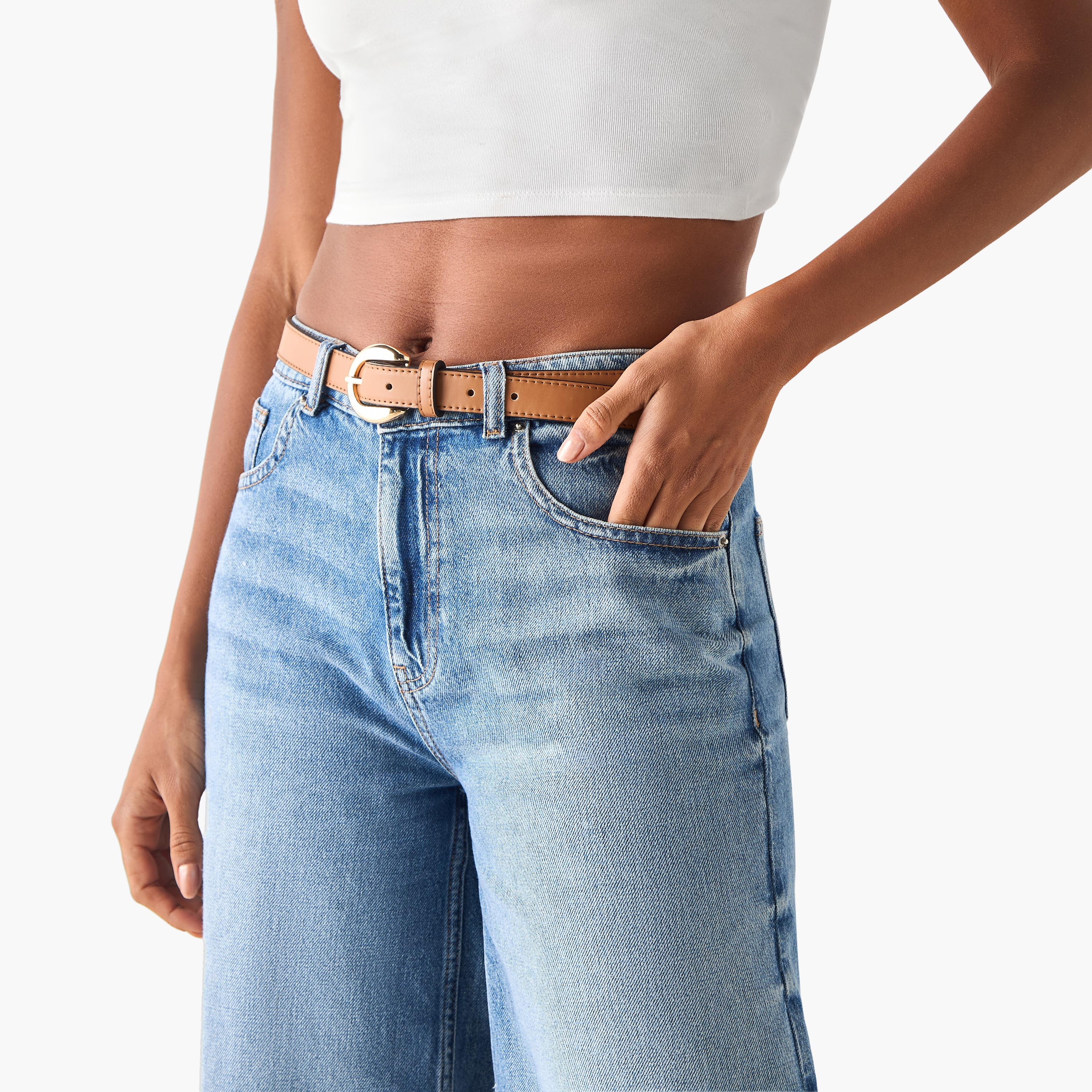 Faux Leather Belt with Curved Buckle - Set of 2-women-clothingaccessories-belts-image-2
