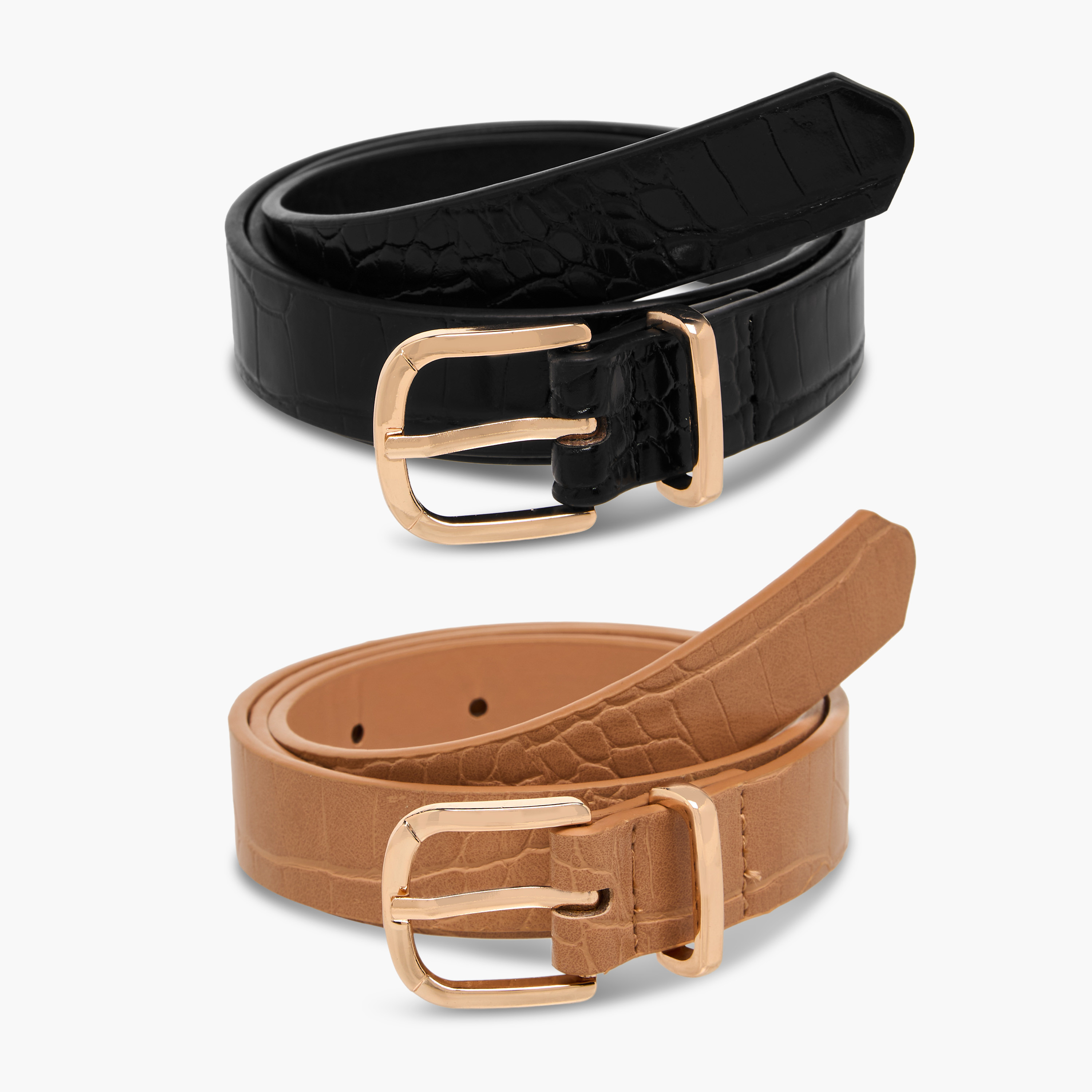 Faux Leather Belt with Pin Buckle Closure - Set of 2-women-clothingaccessories-belts-image-1