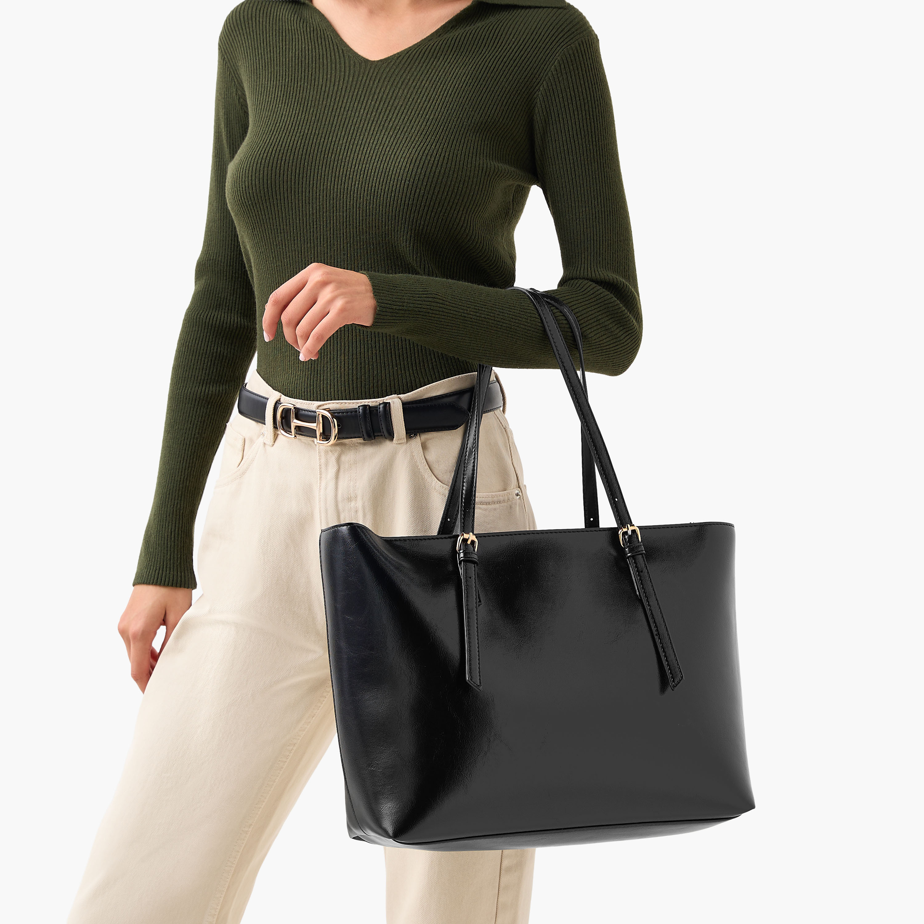 Buckle Detail Tote Bag with Handles-women-bagsandwallets-handbags-image-2