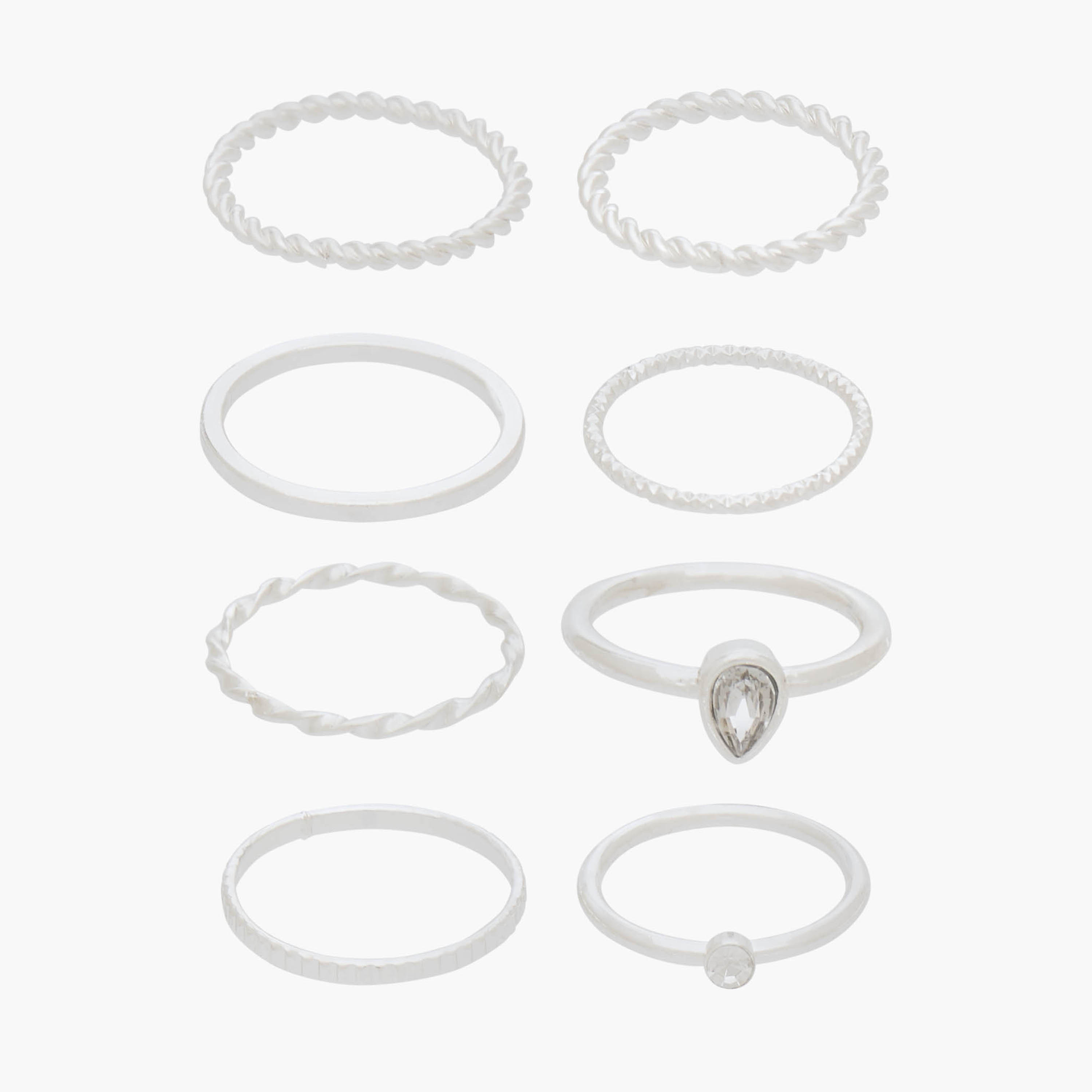 Set of 8 - Gloo Embellished Metal Silver Tone Ring-women-watchesandjewellery-jewellery-rings-image-1