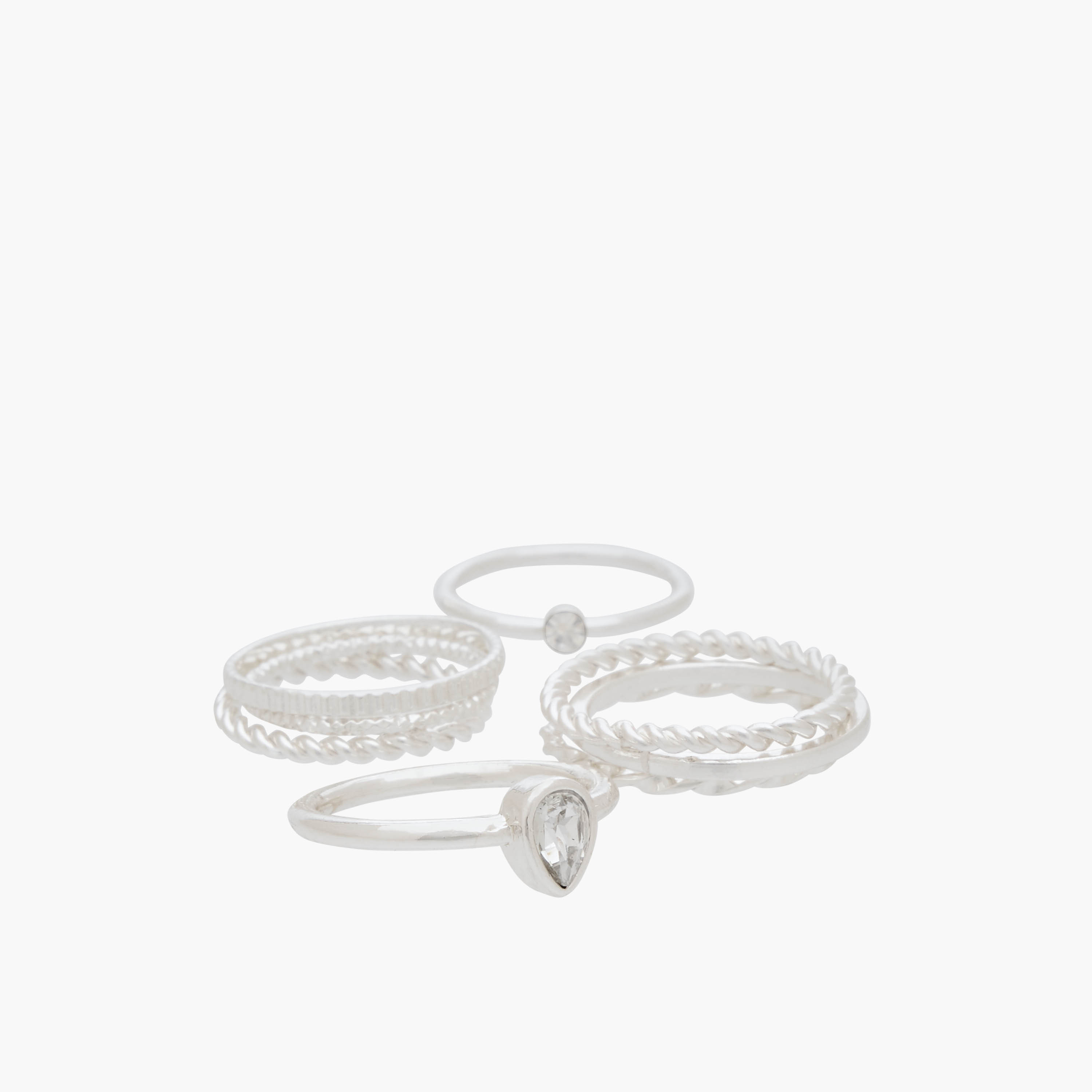 Set of 8 - Gloo Embellished Metal Silver Tone Ring-women-watchesandjewellery-jewellery-rings-image-2