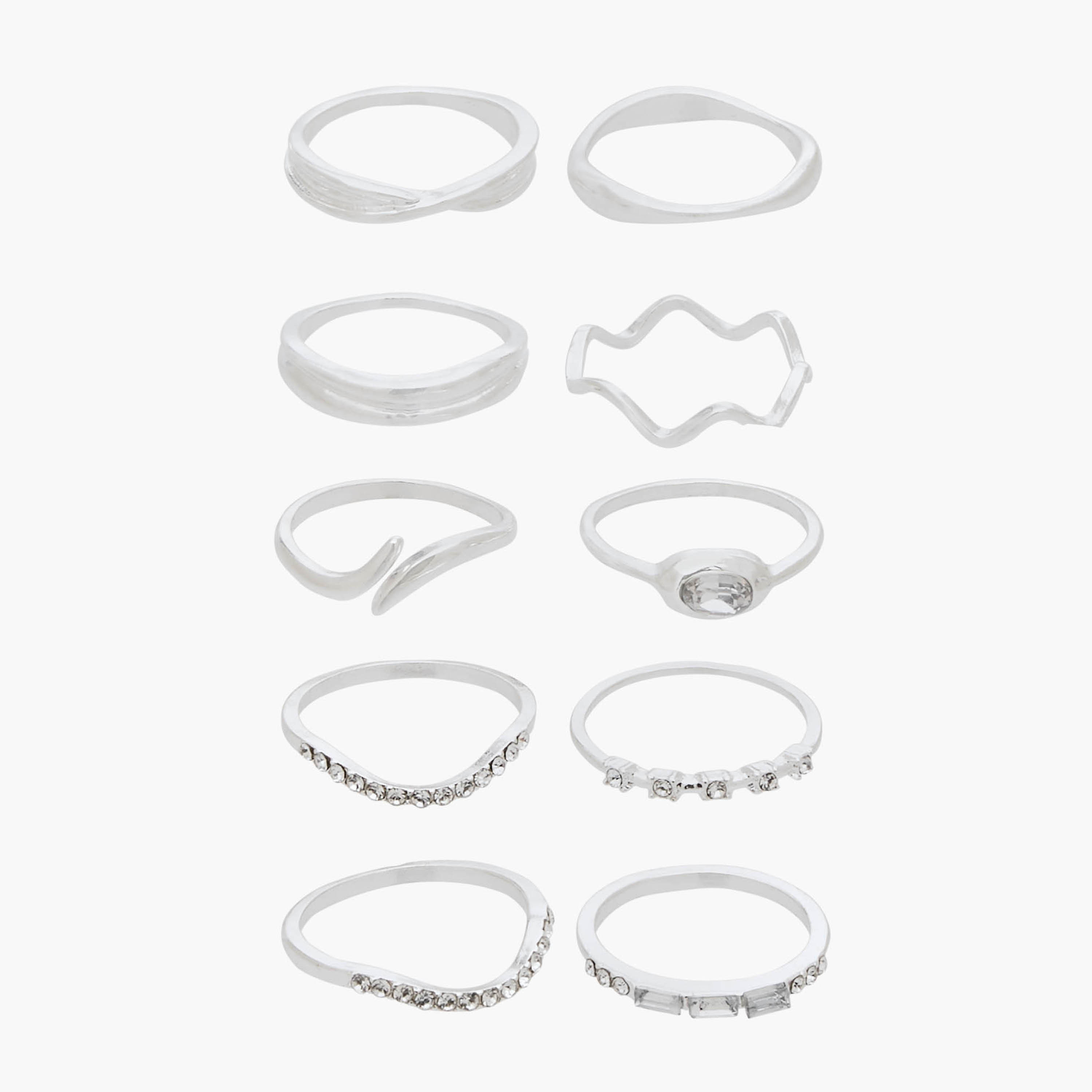 خواتم معدن مزينة بلون فضي من جلو - طقم 10 قطع-women-watchesandjewellery-jewellery-rings-image-3