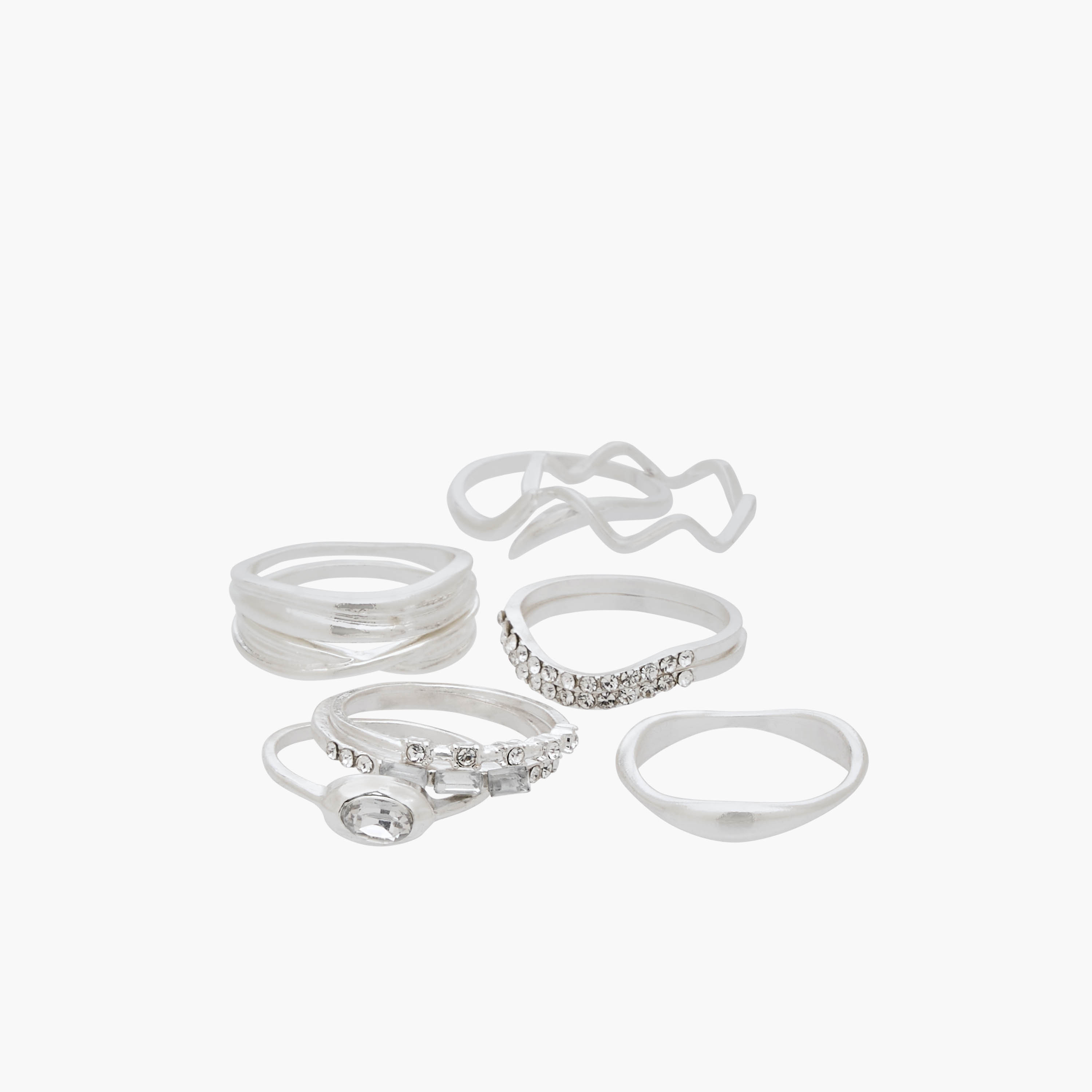 خواتم معدن مزينة بلون فضي من جلو - طقم 10 قطع-women-watchesandjewellery-jewellery-rings-image-2