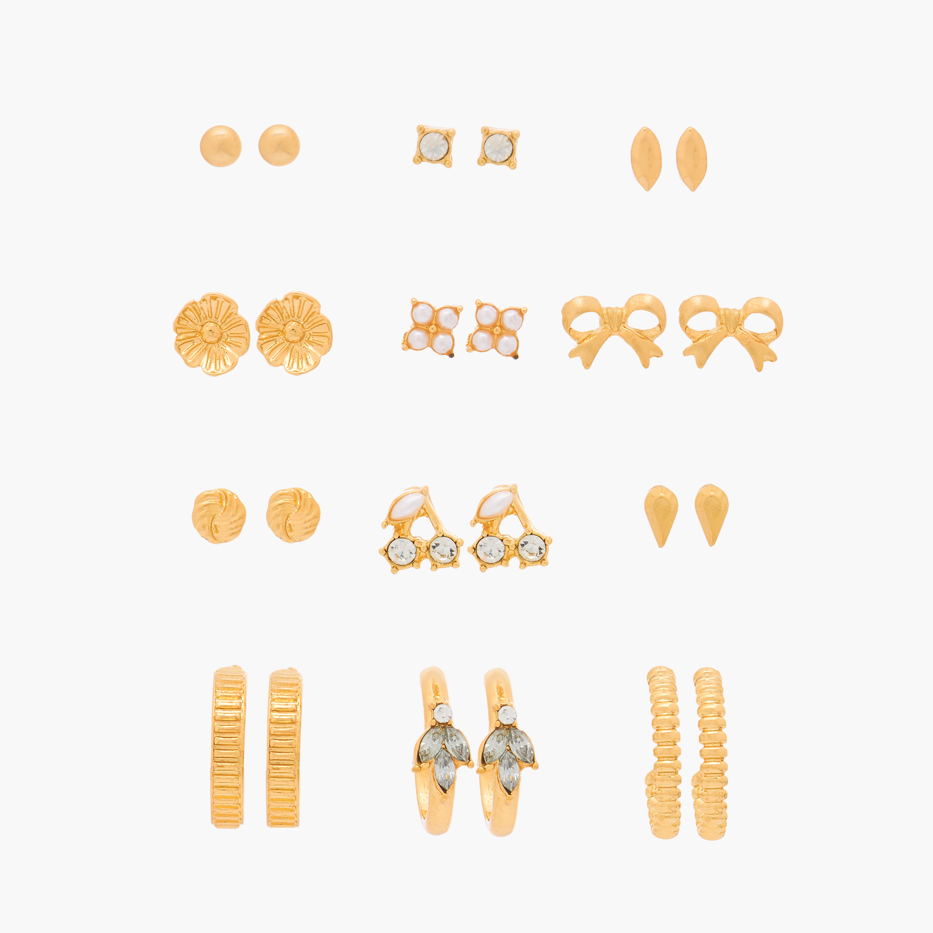 Gloo Pack of 12 Metallic Assorted Earrings with Pushback Closure-women-watchesandjewellery-jewellery-earrings-image-1