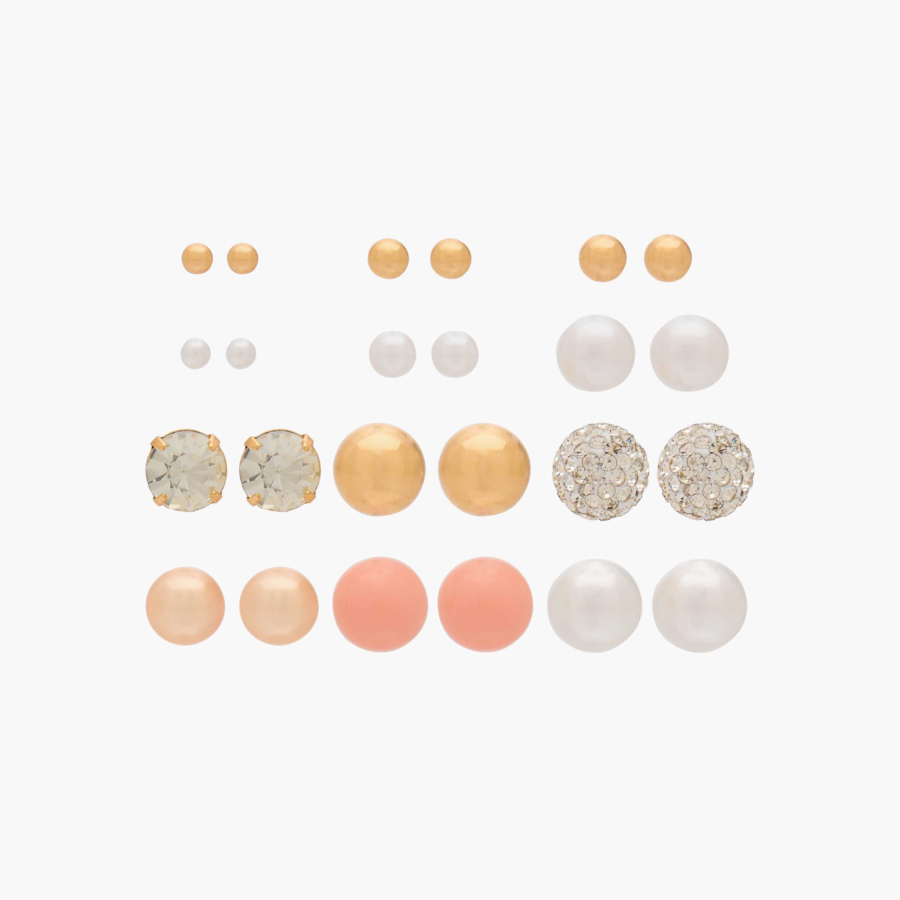 Gloo Pack of 12 Metal Stud Earrings with Pushback Closure-women-watchesandjewellery-jewellery-earrings-image-1